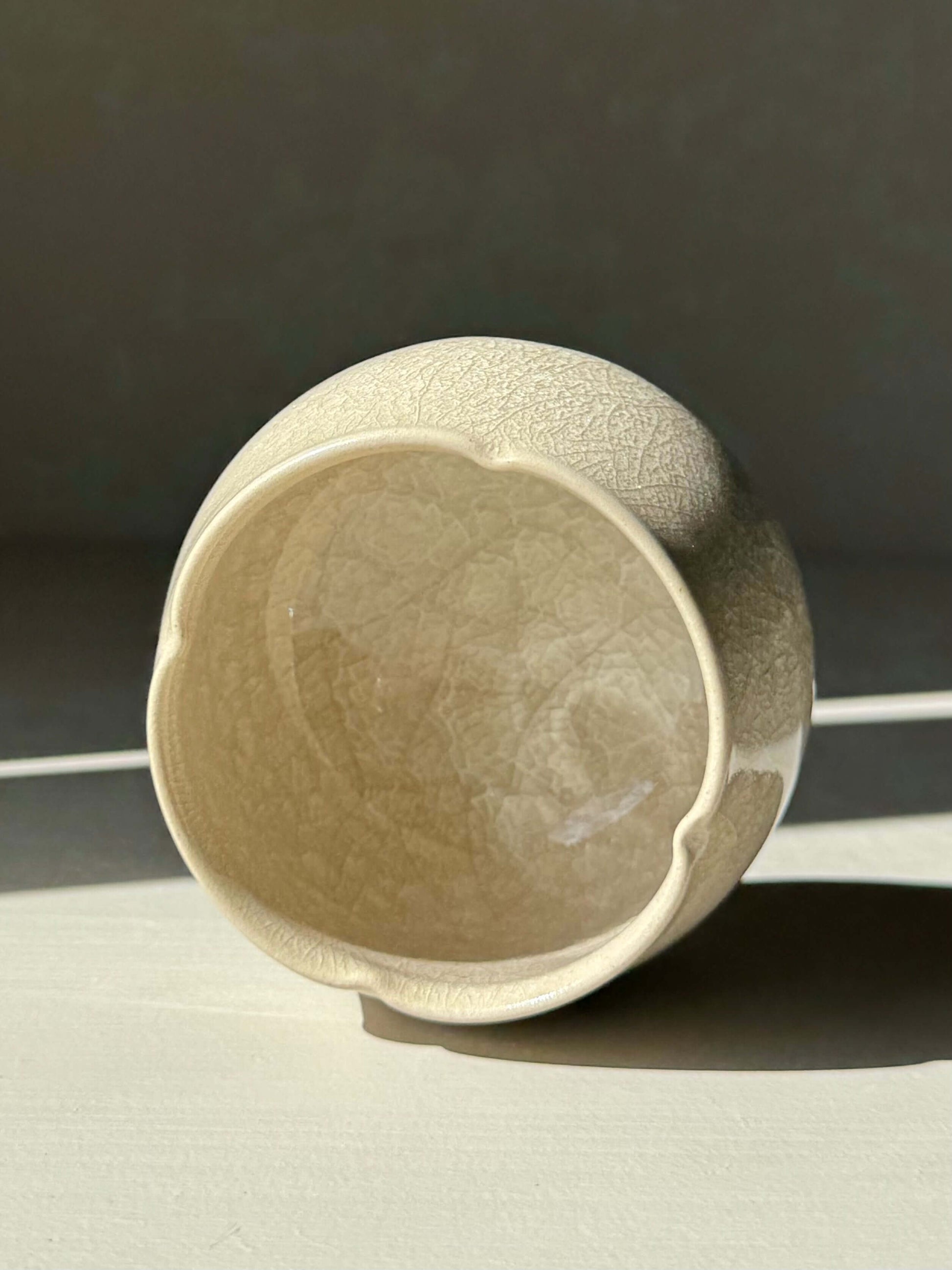 Yunomi Cup - Kannyū Series #04 handmade ceramic with crackle glaze, showcasing elegant fine line patterns and a softly flowing rim.
