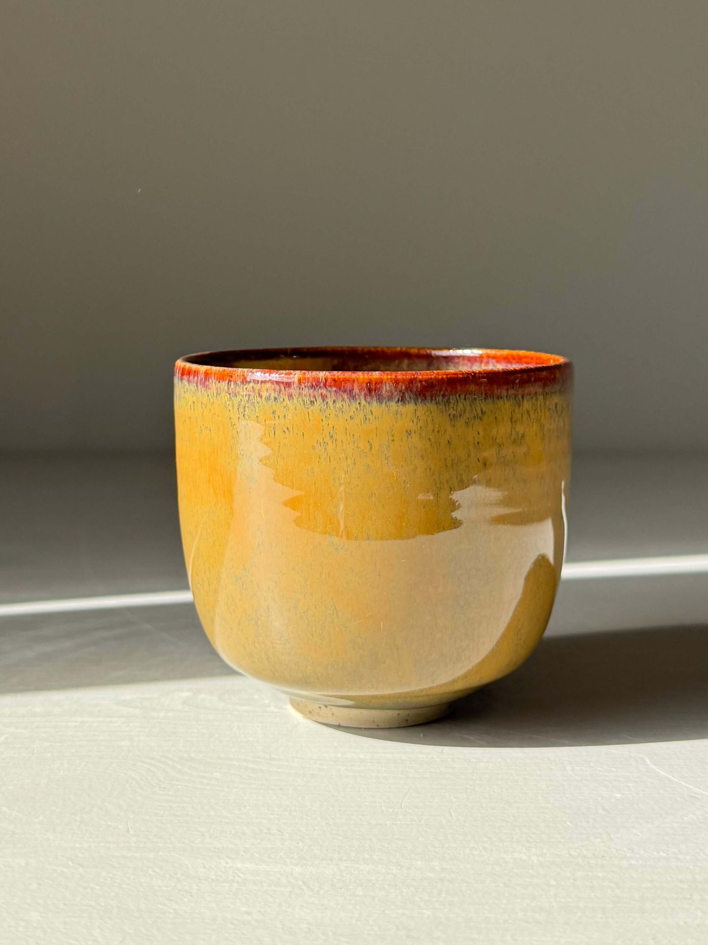 Handmade ceramic Yunomi Cups - Tenmoku Glaze with amber, rust, and honey tones, 250ml high-fired stoneware with rich, moody finish.