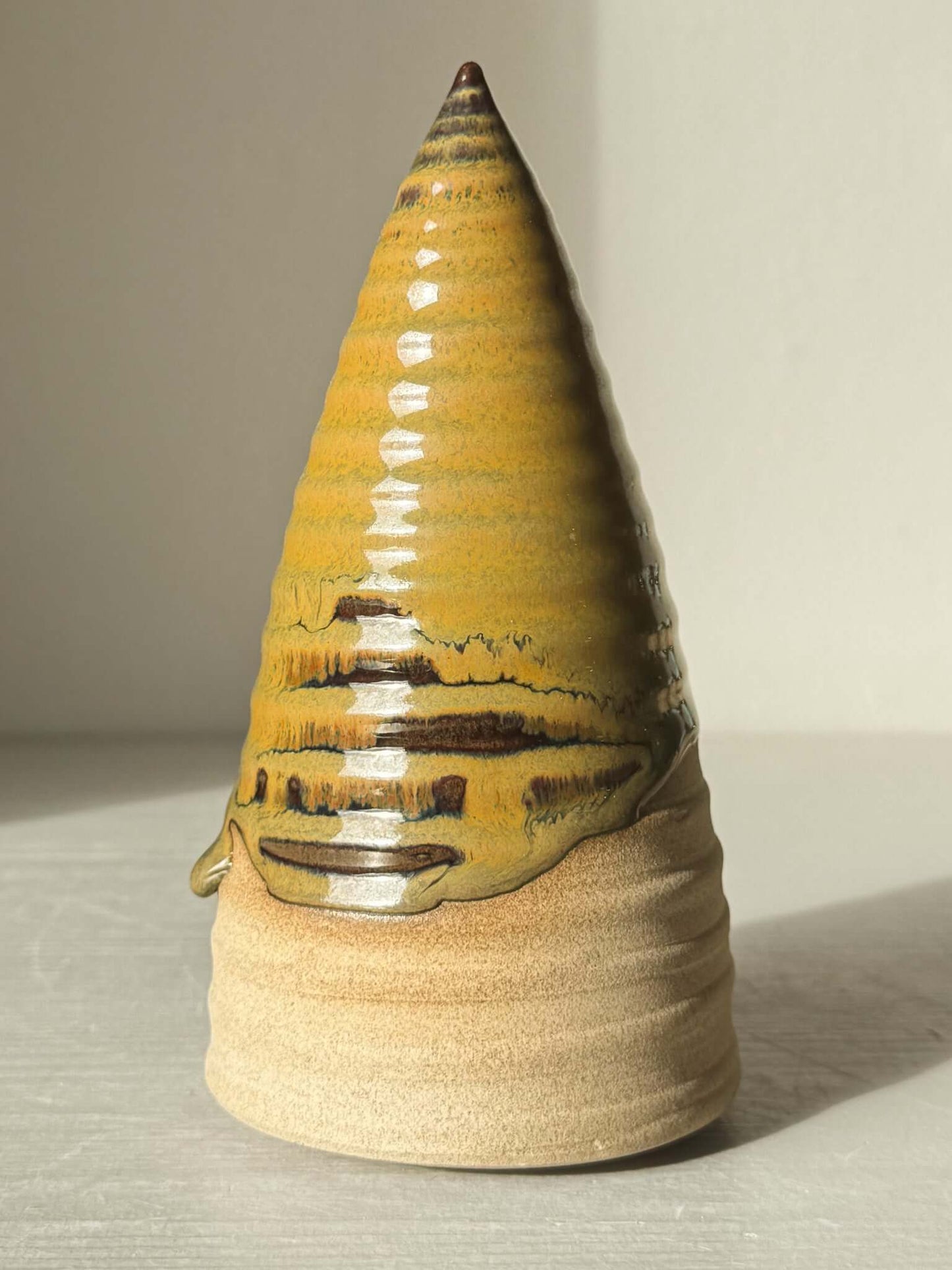 Textured Ceramic Tree – Inyo #01 with tenmoku glaze showing deep brown tones on handmade ceramic surface.