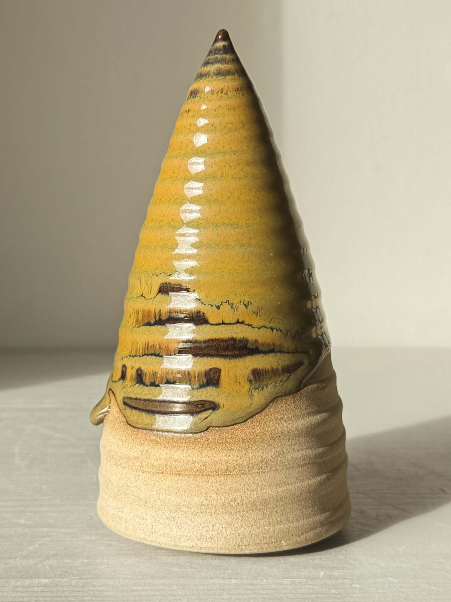 Textured Ceramic Tree – Inyo #01 with tenmoku glaze showing deep brown tones on handmade ceramic surface.