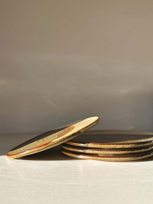 Side Plate – Inyo with contrasting tenmoku and creamy glaze, perfect for everyday meals and morning treats.