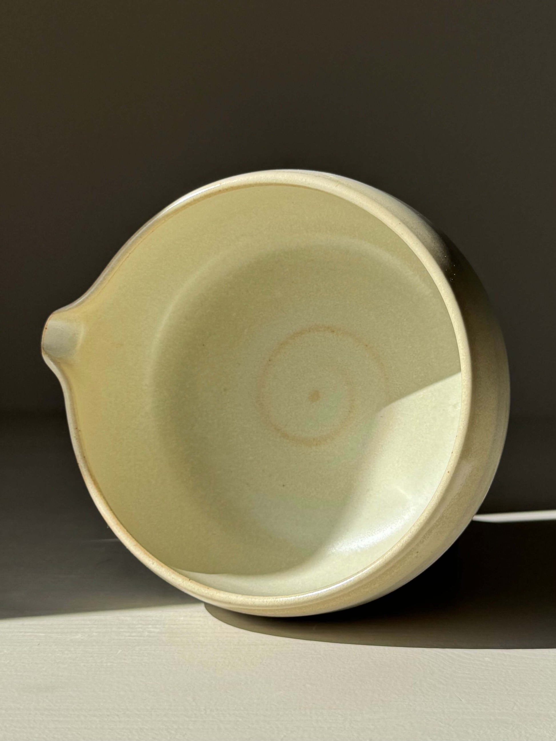 Handmade ceramic Katakuchi Matcha Bowl with Spout - Moonstone glaze, soft rounded design, natural sheen, spout for easy pouring.