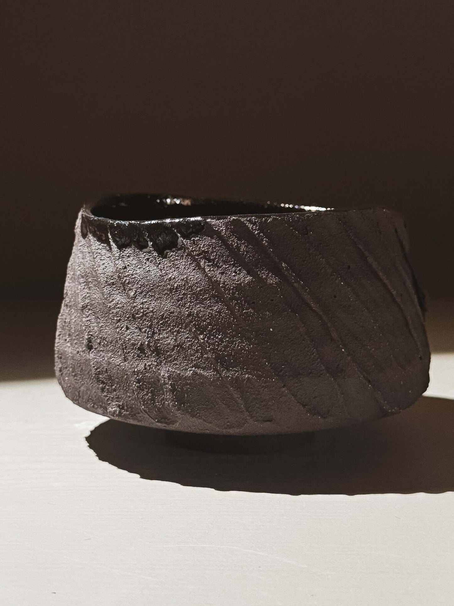 Kuro Matcha Bowl #02 with textured dark brown exterior and glossy dark glaze interior.