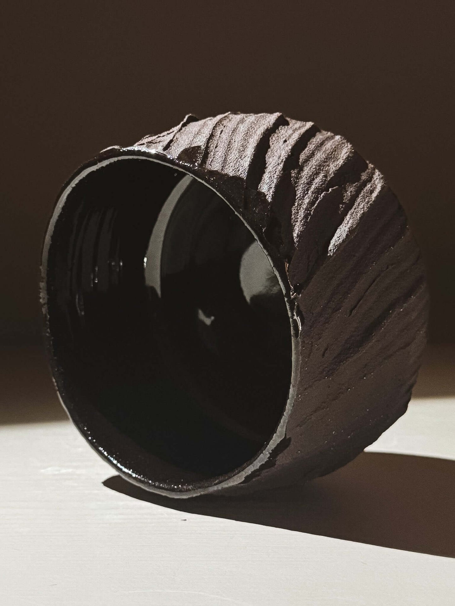 Kuro Matcha Bowl #02 with textured dark brown exterior and glossy interior