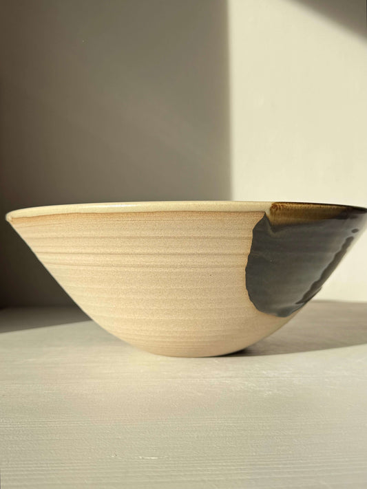 Large Bowl - Inyo #02 handmade ceramic with glossy tenmoku and clear glaze contrasts.