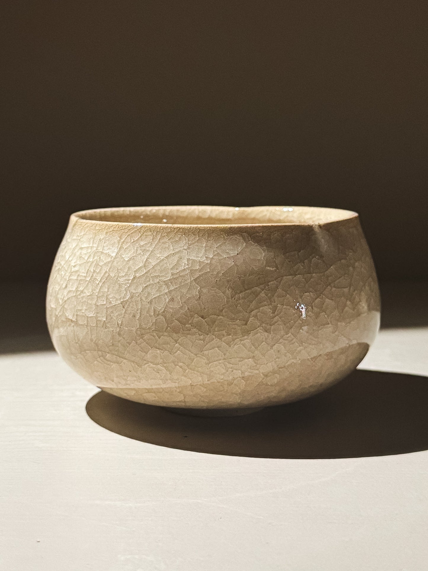 Matcha Bowl - Kannyū  #15 with soft rounded shape and beautiful clear crackle glaze, showcasing a gentle flower-like design.