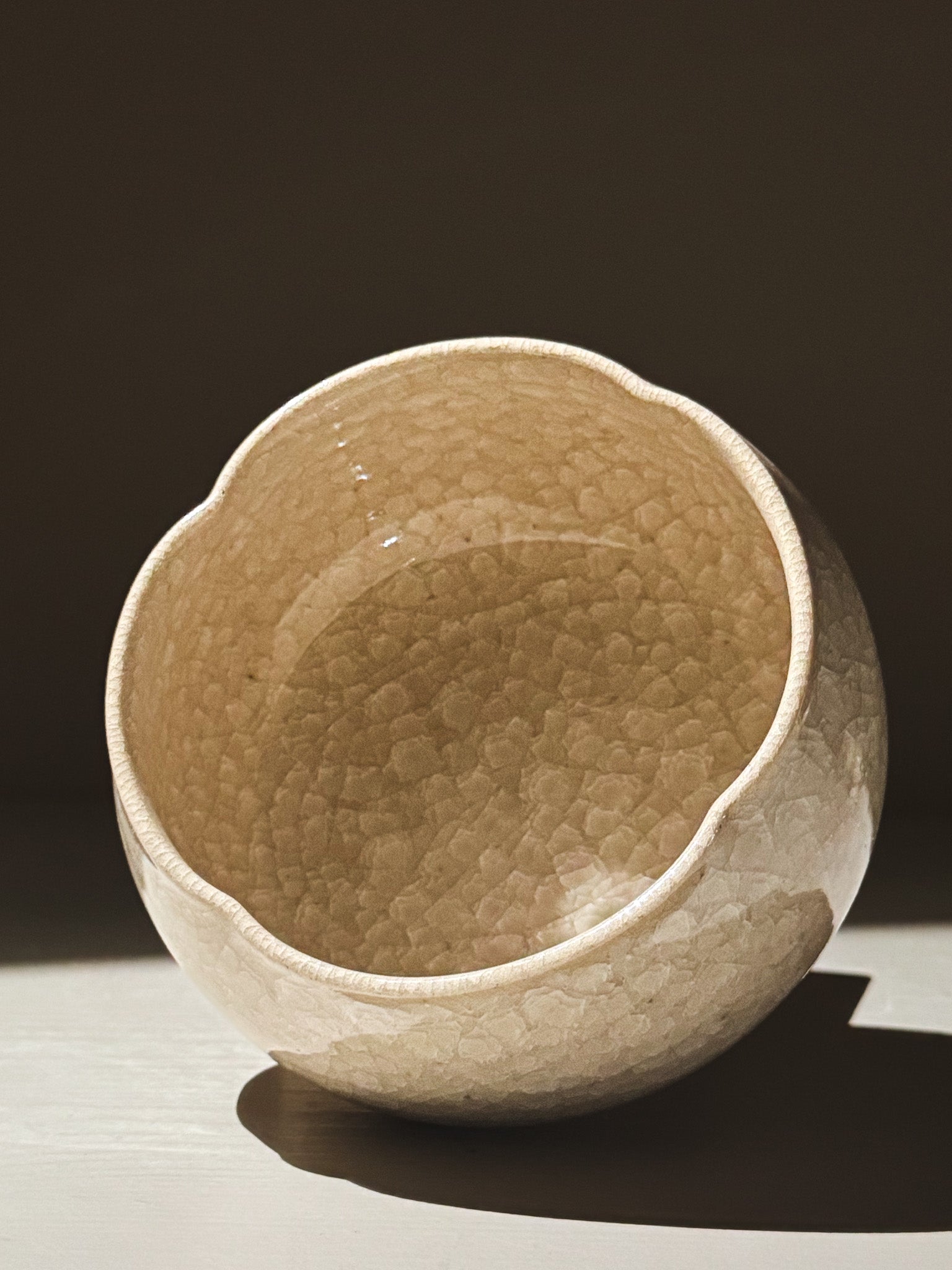 Matcha Bowl - Kannyū  #15 with gentle flower-like shape and crackle glaze, perfect for serving matcha.