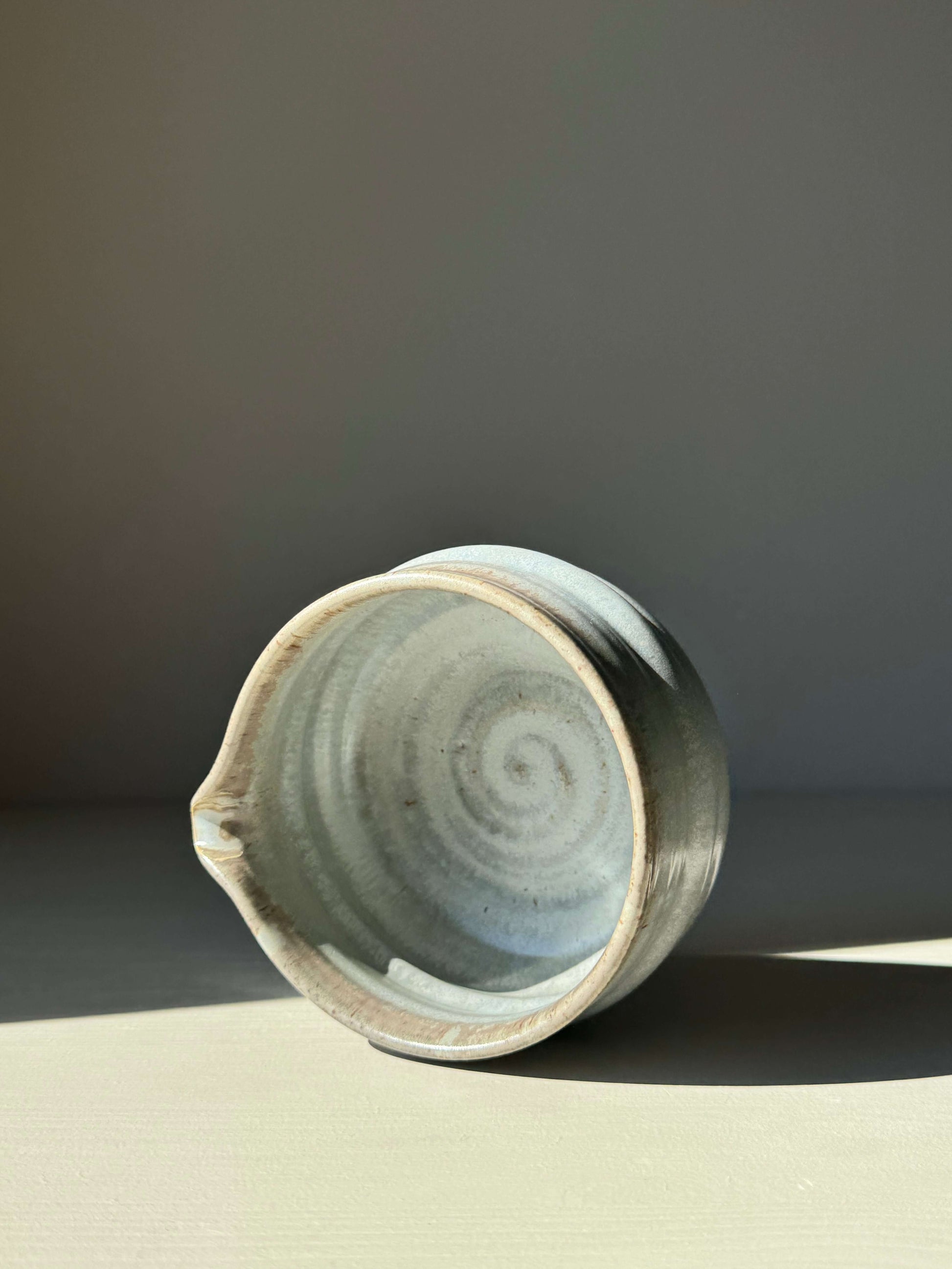 Sky Blue Glaze Matcha Bowl with Spout, Ridged Design, Handcrafted Pottery