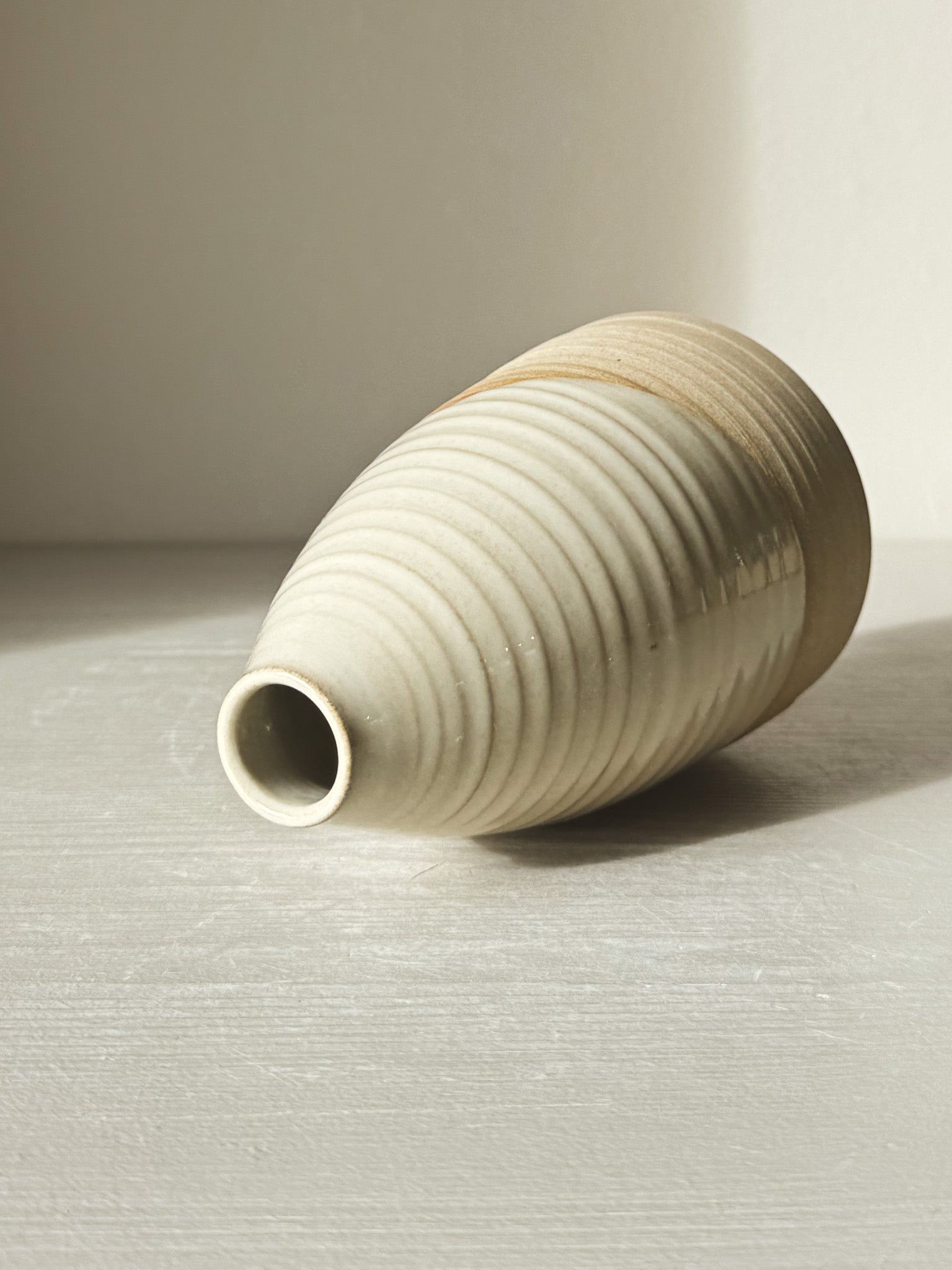 Medium Vase – Yuki #03, tall rounded ceramic vase with white glaze and narrow opening, elegant home decor accent piece.