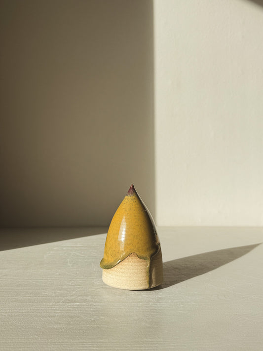 Minimalist Ceramic Christmas Tree – Inyo #03 with Tenmoku glaze in warm tones.