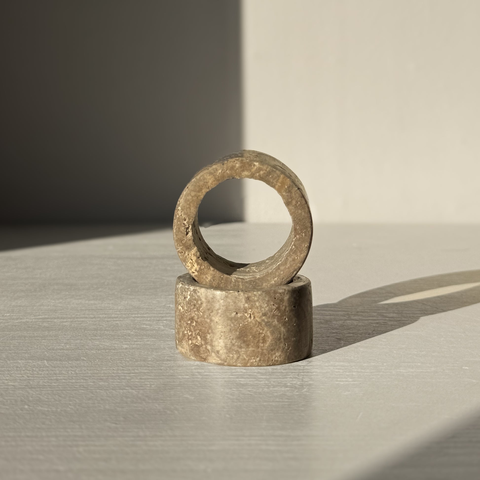 Natural Stone Napkin Ring - Travertine with unique veining and earthy tones, perfect for linen napkins and calm table settings.