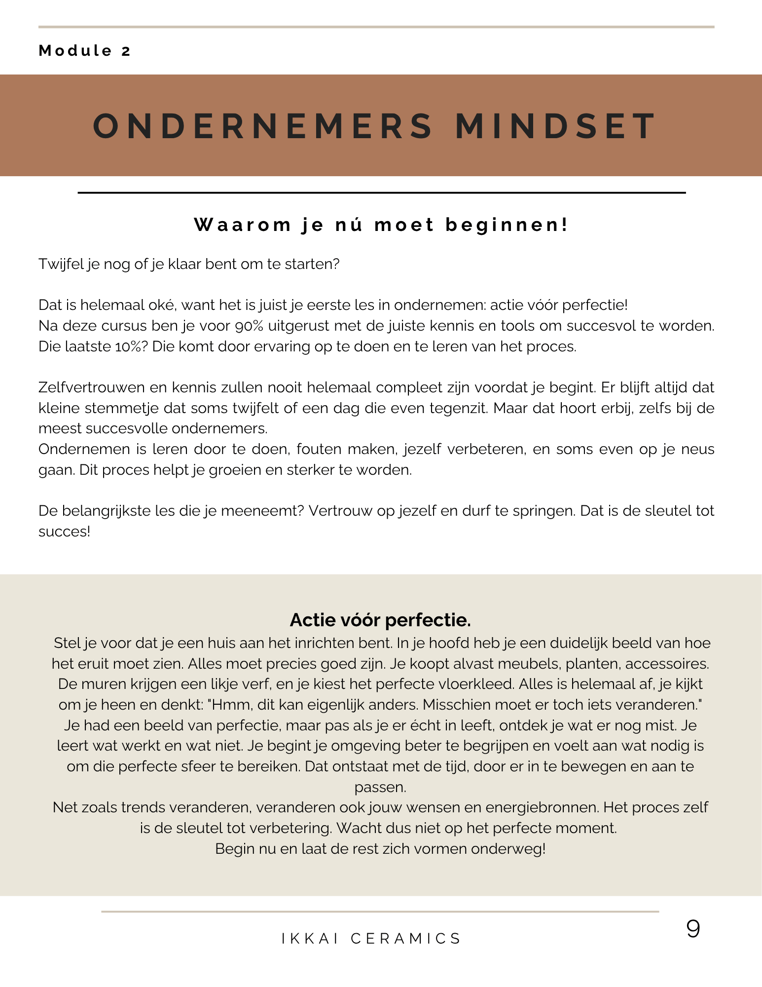 How to Start a Pottery Business – A Guide for Ceramic Artists eBook page with entrepreneurial mindset tips.