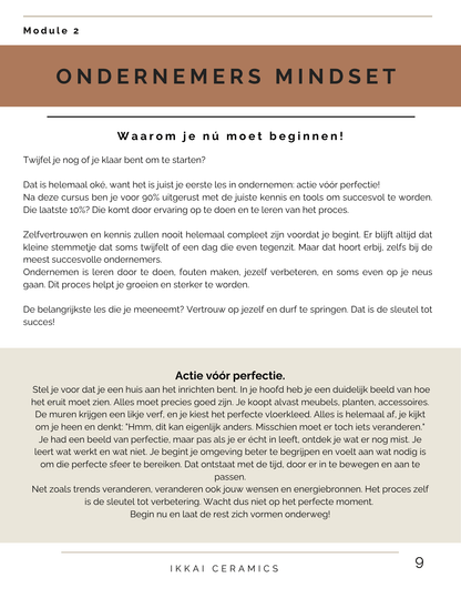 How to Start a Pottery Business – A Guide for Ceramic Artists eBook page with entrepreneurial mindset tips.