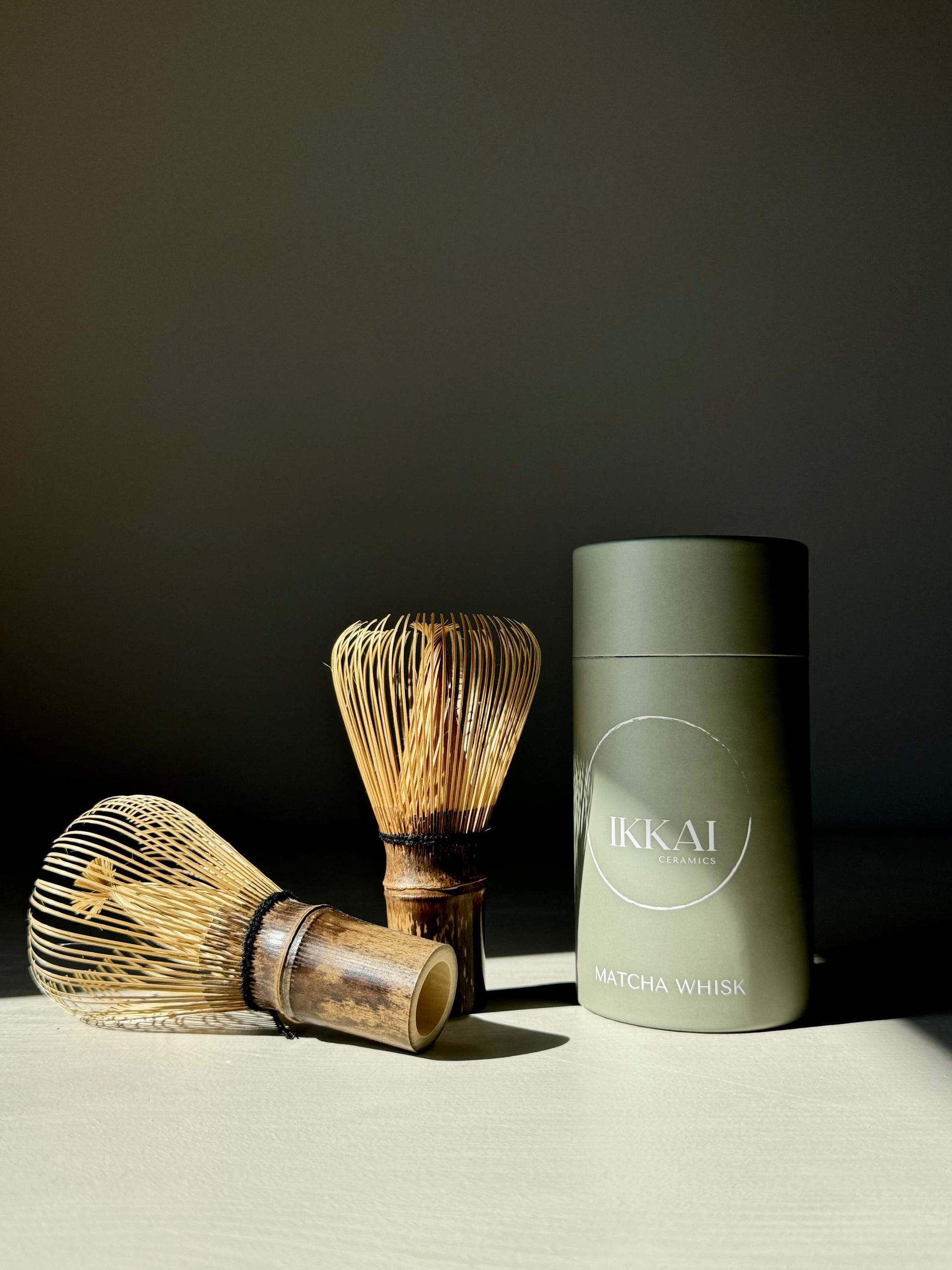 Premium Takayama Chasen dark bamboo matcha whisk with packaging, ideal for creating smooth, creamy matcha froth.