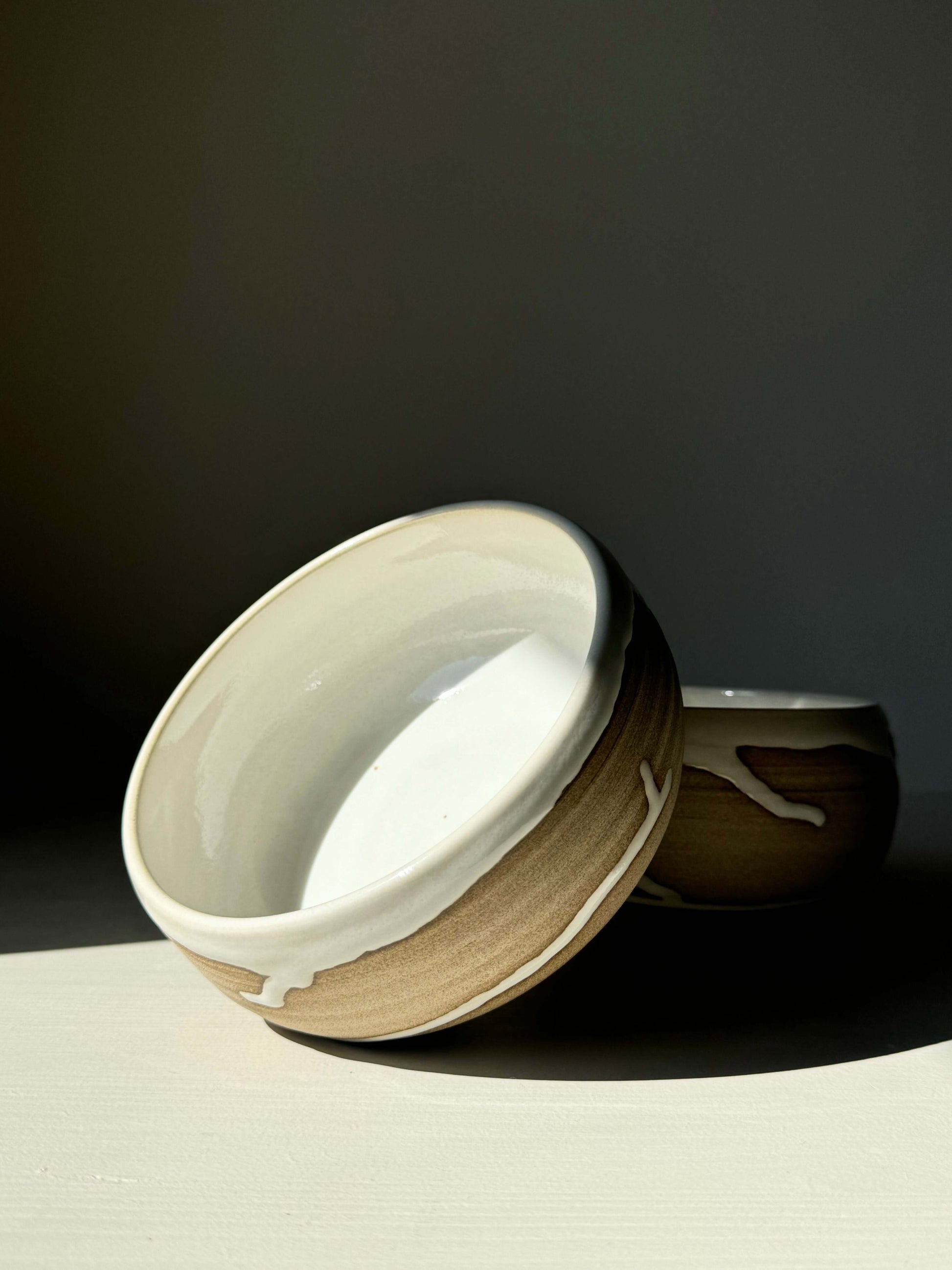 Rounded Breakfast Bowl from Yuki Series, handcrafted with toffee clay and glossy white glaze, perfect for granola, soup, or rice.