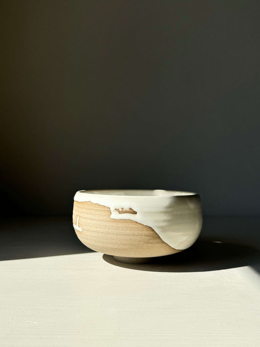 Handcrafted Rounded Breakfast Bowl from Yuki Series with glossy white glaze and toffee clay, perfect for any meal.