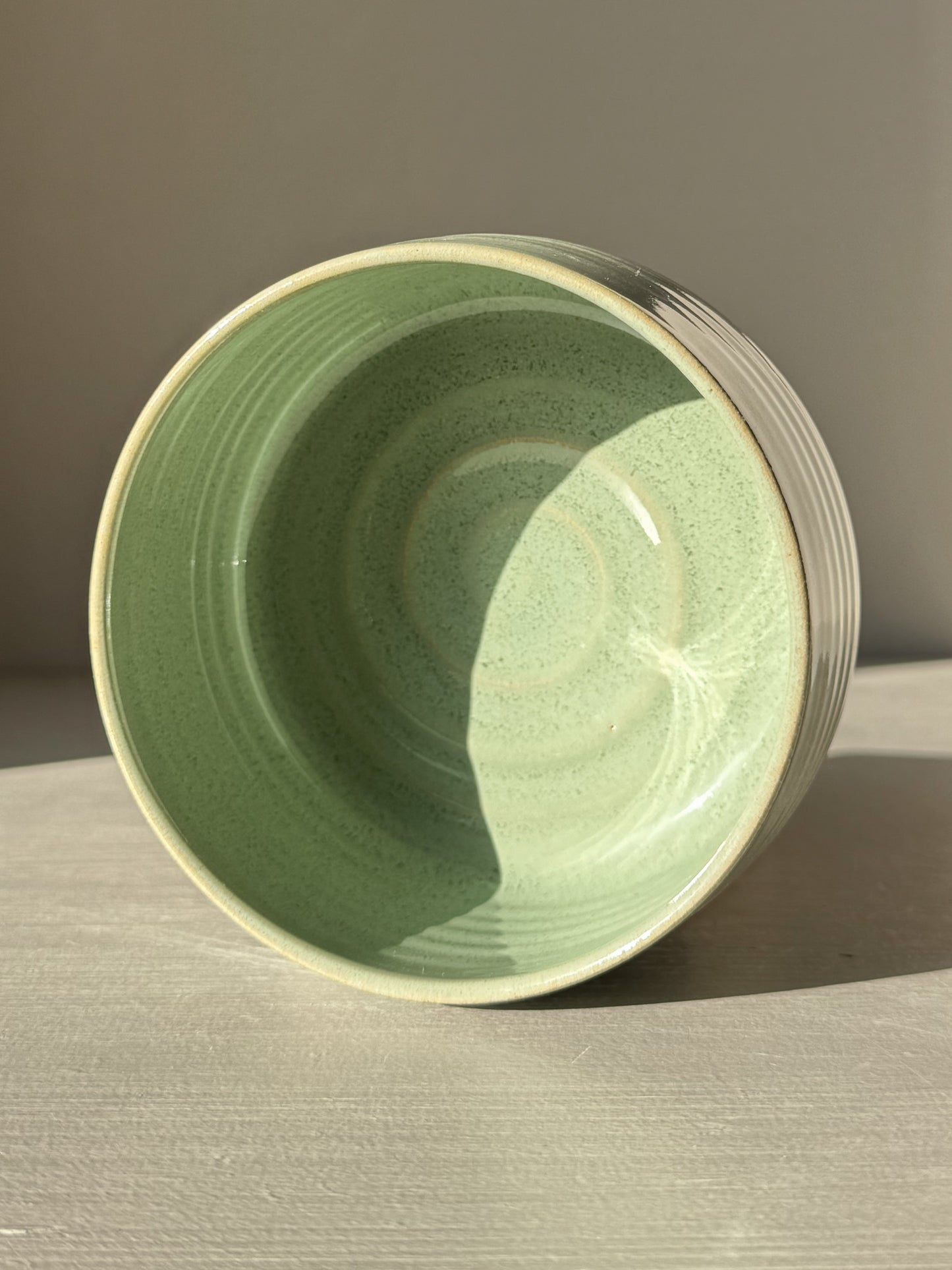 Matcha Bowl – Sage Glaze #02 with soft sage-green tone and glossy finish, perfect for whisking, handmade with unique variations.