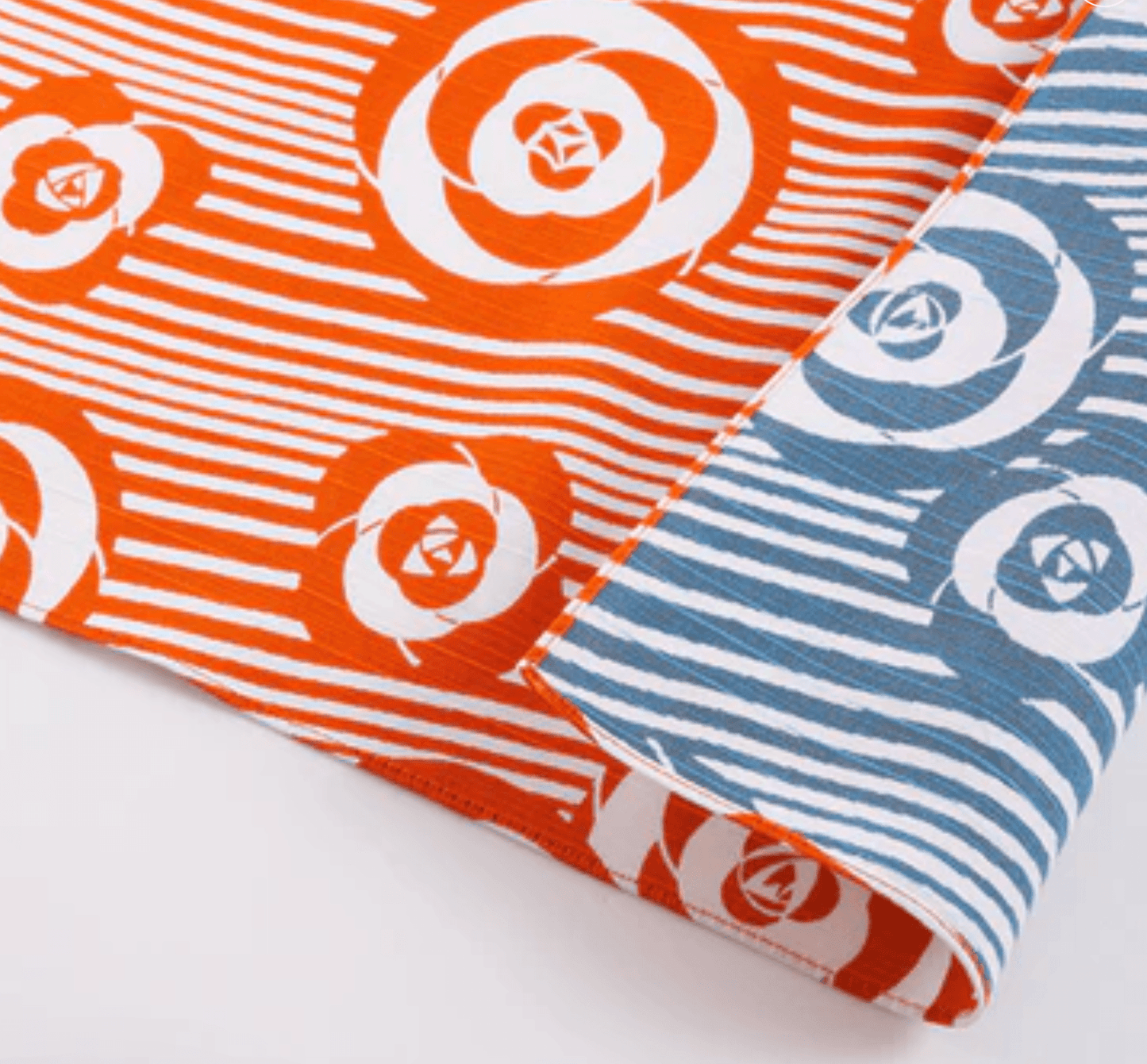 Reversible orange and blue Small Furoshiki Camellia Pattern gift wrap cloth