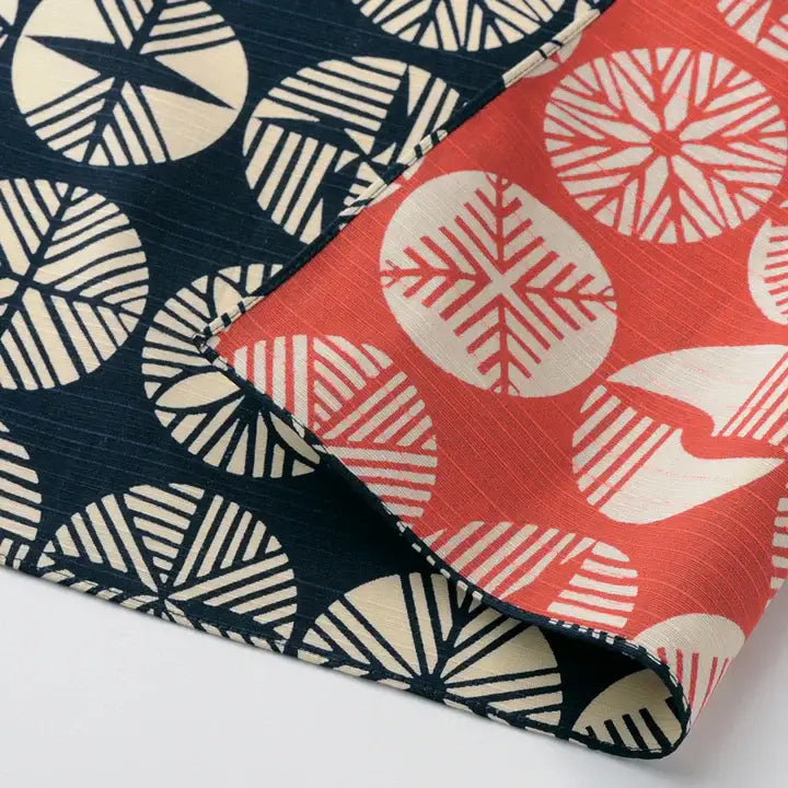 Small Furoshiki - Navy Blue & Red with pine pattern, reversible design for wrapping, inspired by evergreen pine tree, 104 cm handmade ceramic.