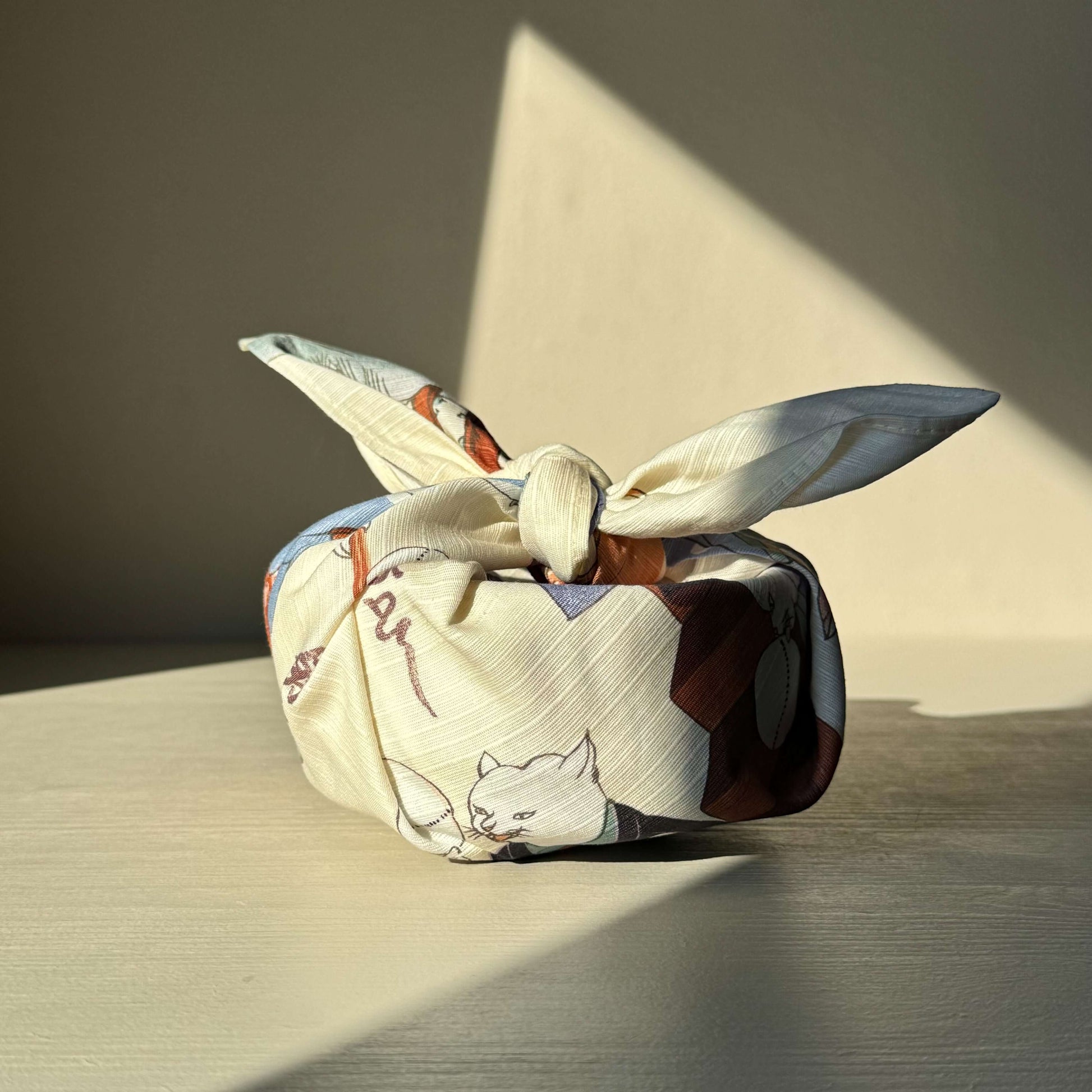 Small Furoshiki Cats Juggling Balls Pattern wrapped Japanese cotton furoshiki gift wrap