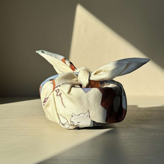 Small Furoshiki Cats Juggling Balls Pattern wrapped Japanese cotton furoshiki gift wrap