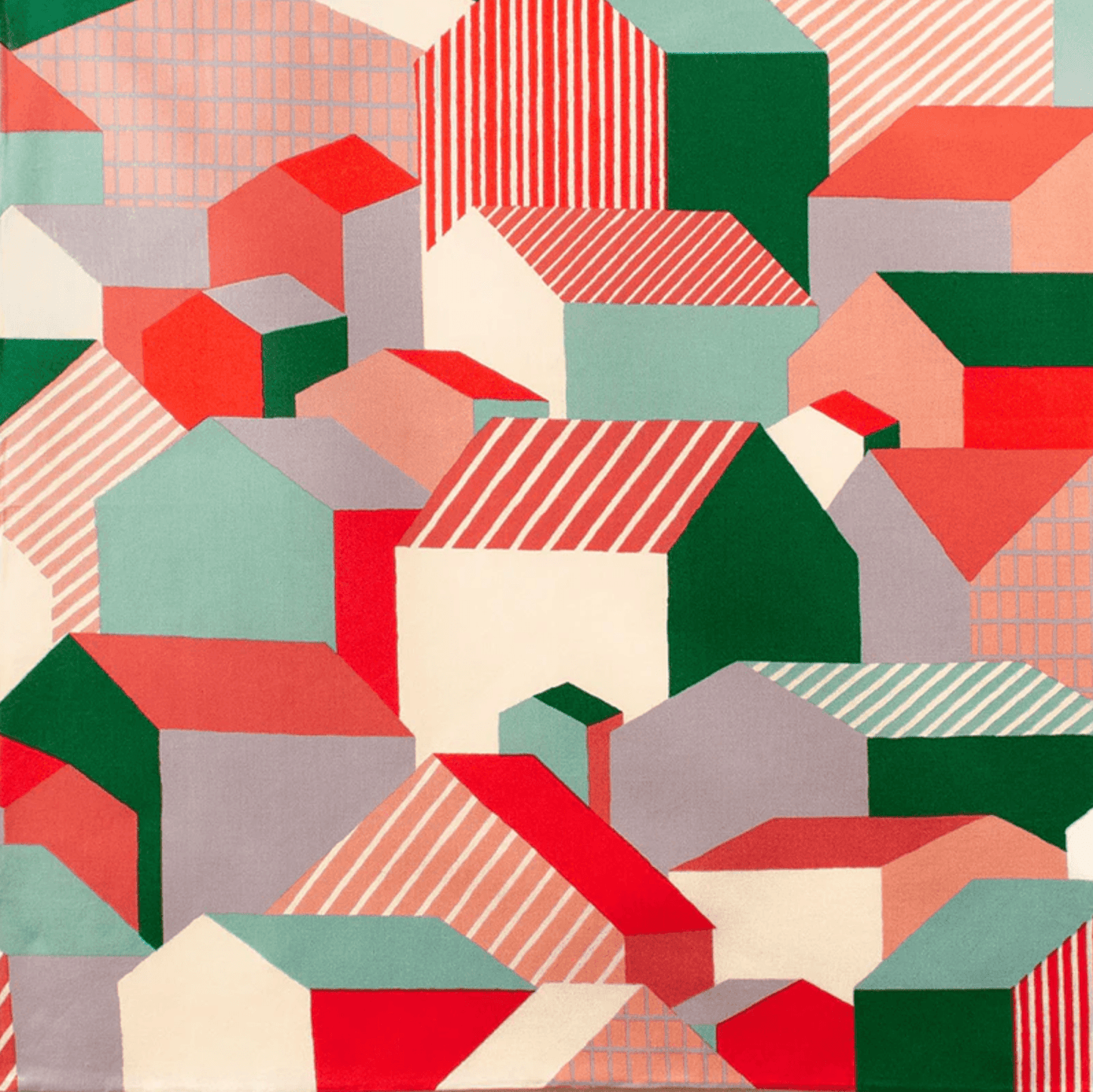 Small Furoshiki Town Pattern Japanese cotton gift wrap cloth with colorful geometric house design