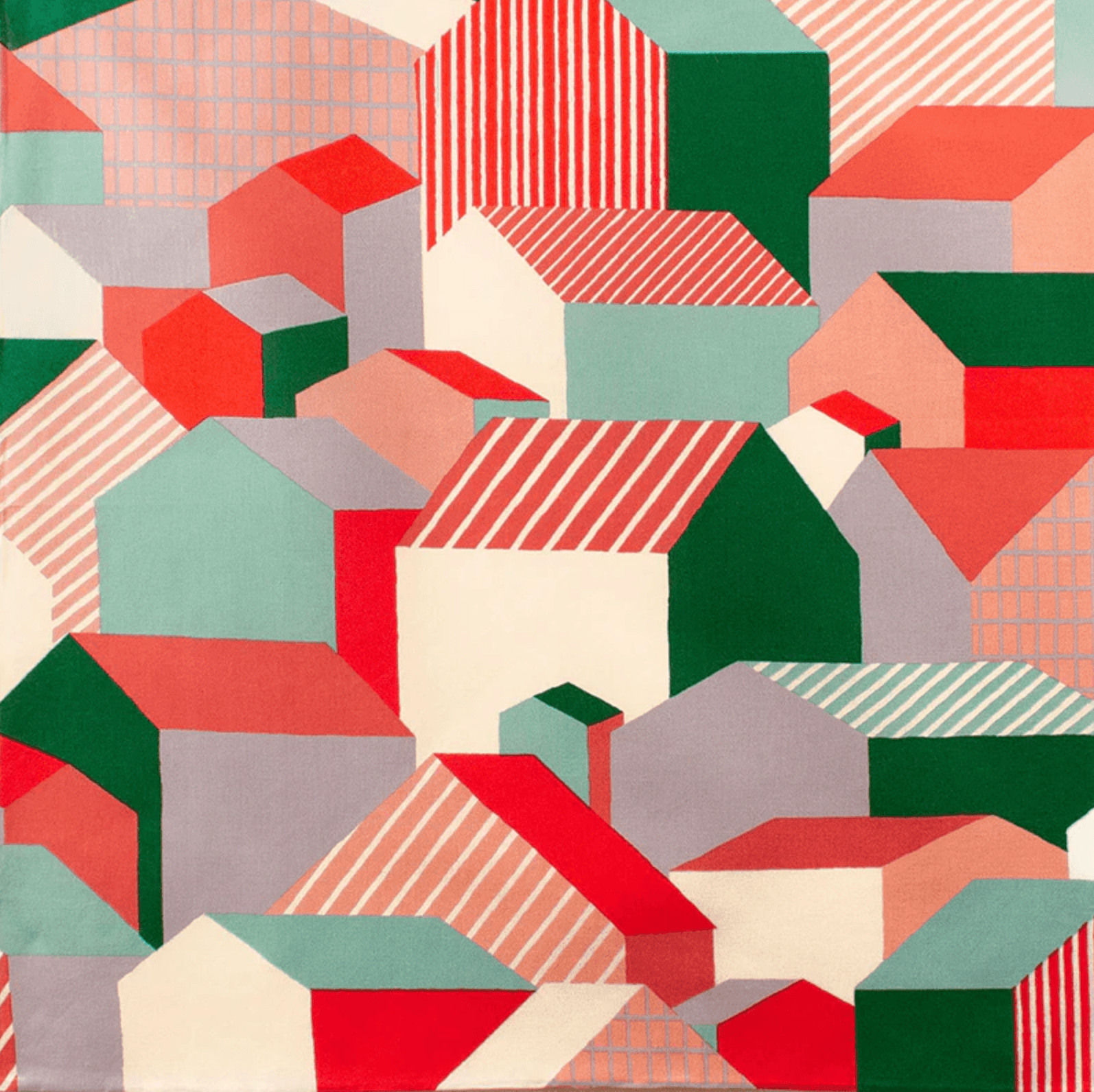 Small Furoshiki Town Pattern Japanese cotton gift wrap cloth with colorful geometric house design