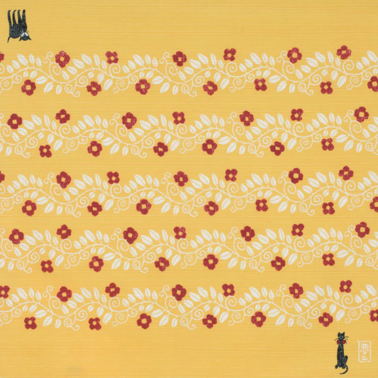 Small Furoshiki Yellow Cat Pattern Japanese cotton furoshiki with yellow floral design and black cat motif