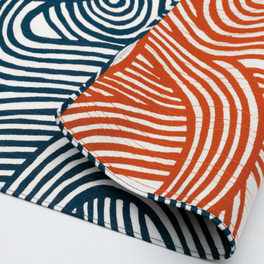 Small Furoshiki Isa Monyo Reversible Knot Pattern Japanese cotton furoshiki in blue and orange