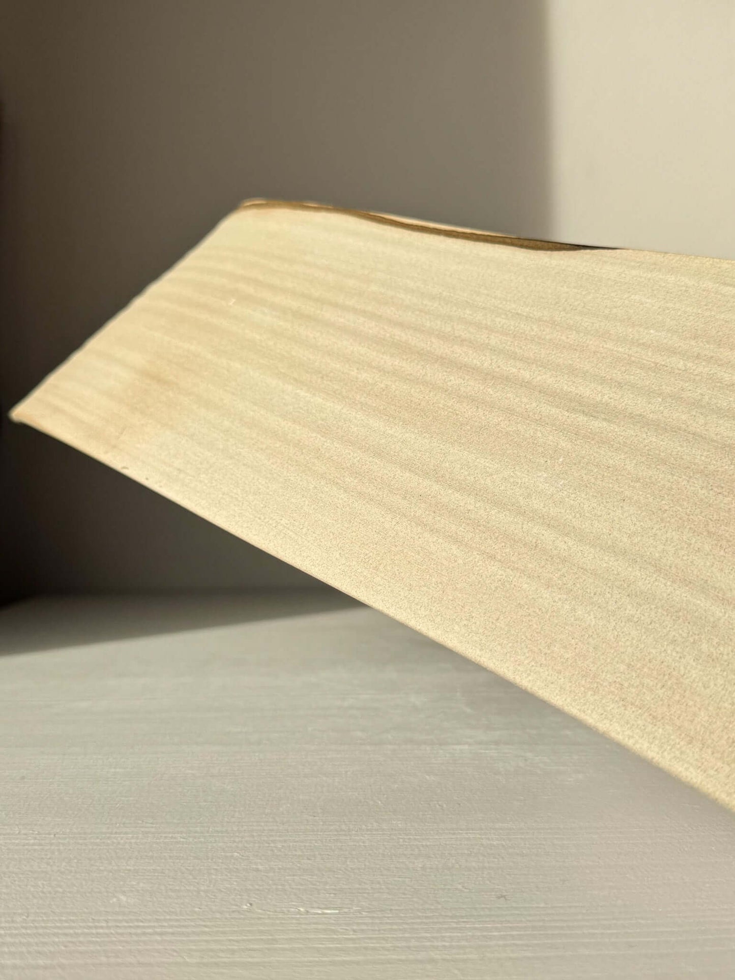 Close-up of textured wood or bamboo panel in sunlight, showcasing fine texture and grain patterns.