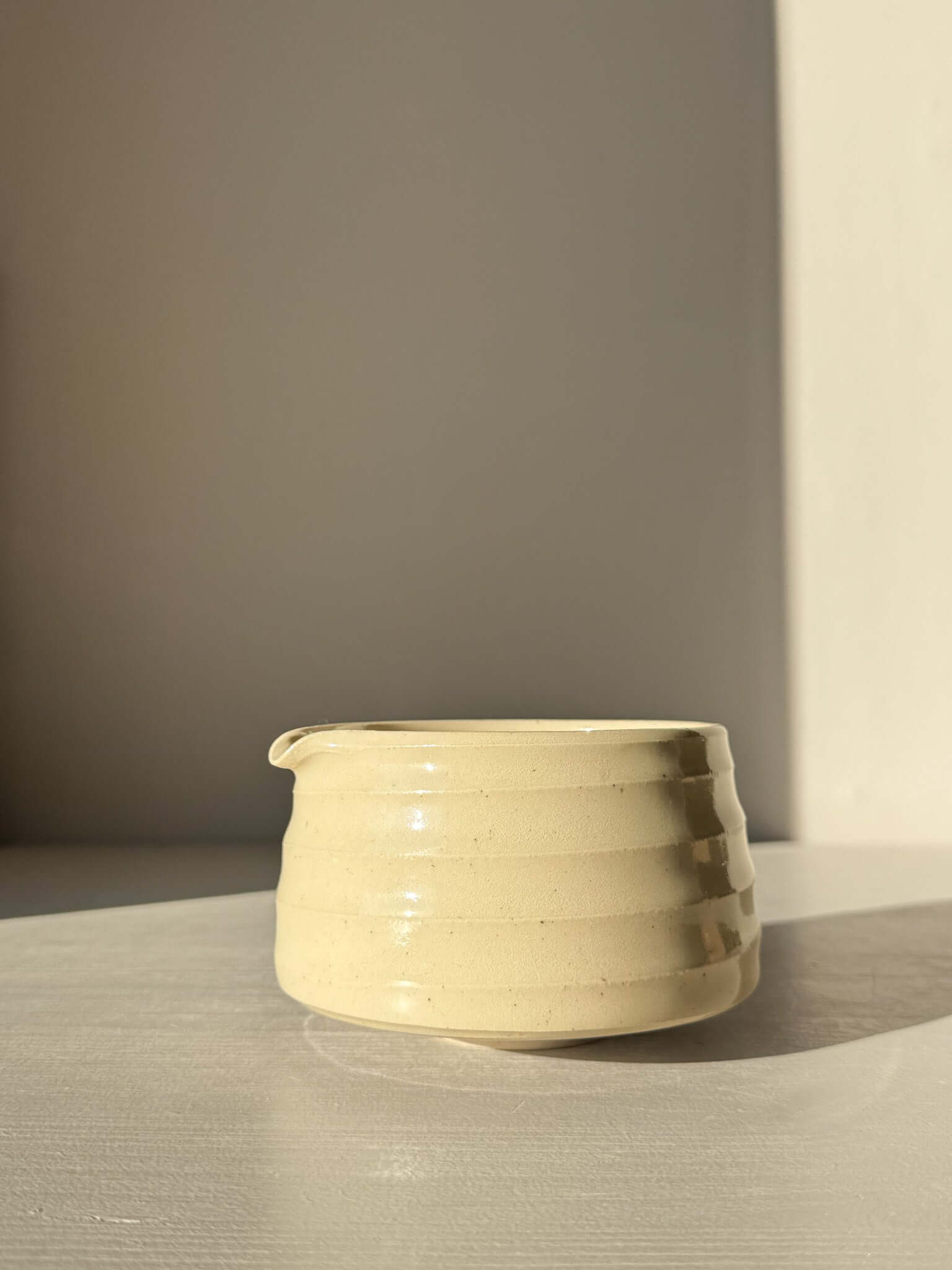 Textured Matcha Bowl Spout - Clear #02 with glossy glaze and subtle ridges