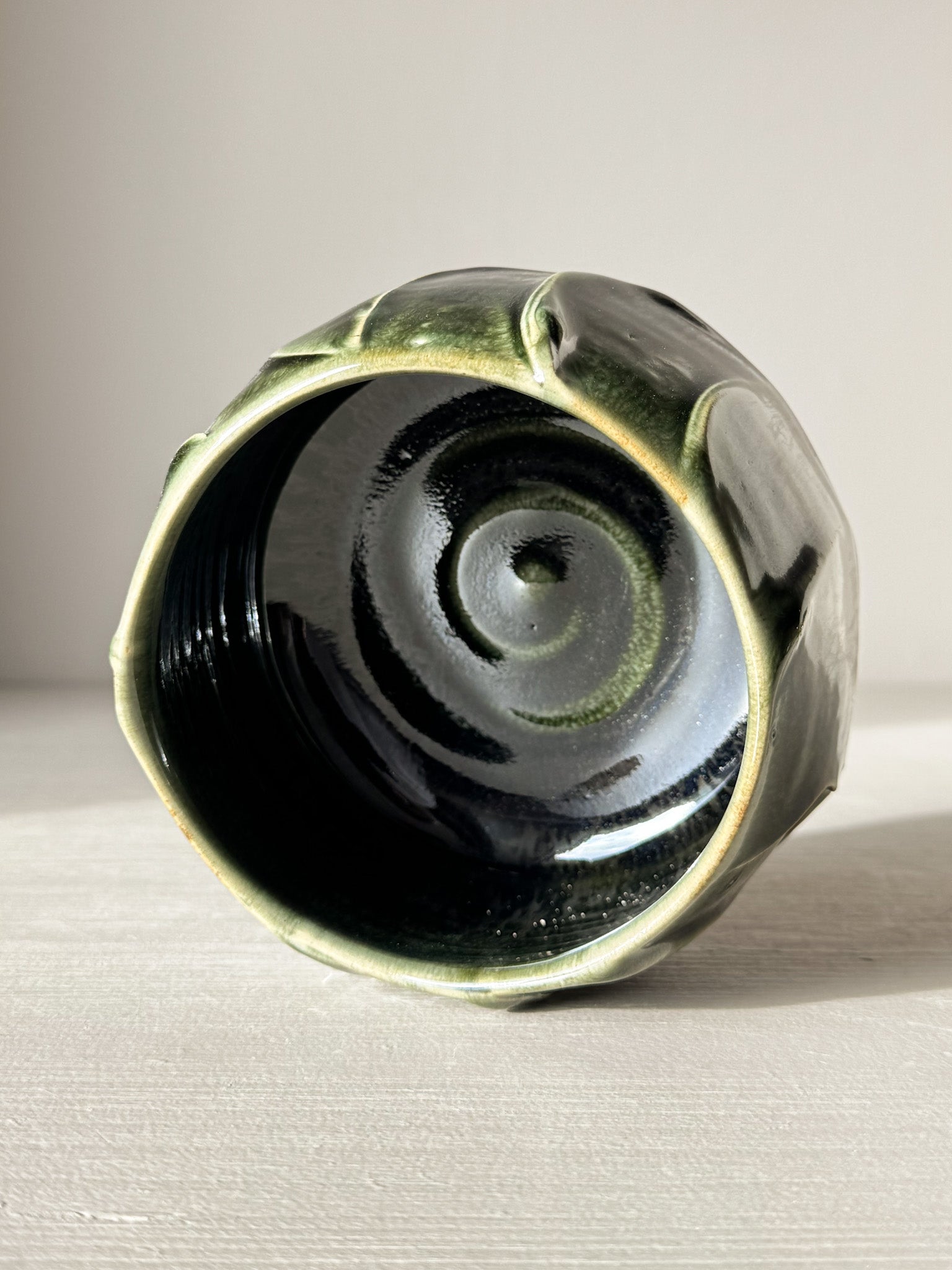 Textured Matcha Bowl - Hinoki #04 with green glaze and unique finish