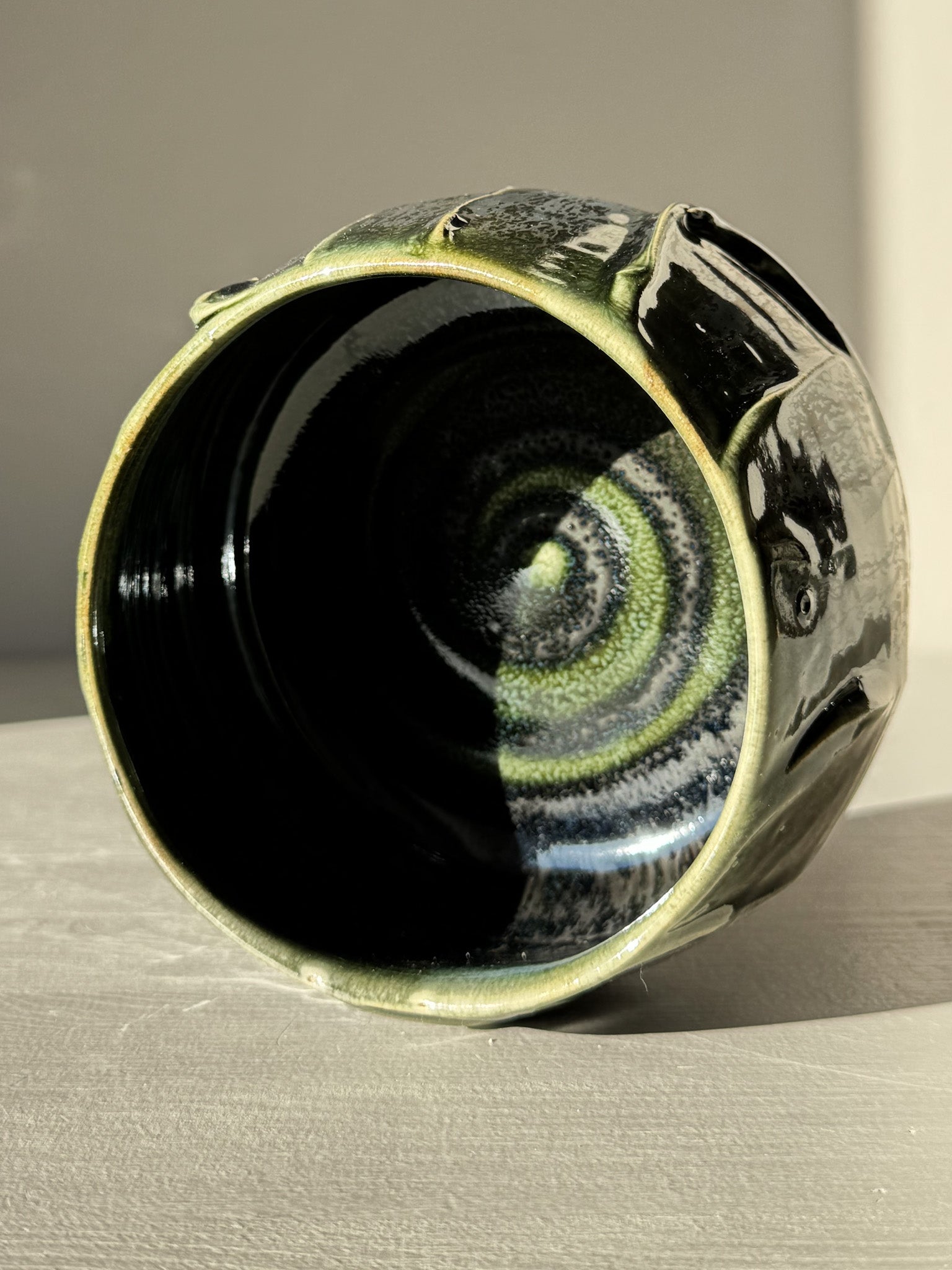 Textured Matcha Bowl - Hinoki #16 with green glaze and unique textures inspired by Hinoki tree, enhancing your matcha ritual.