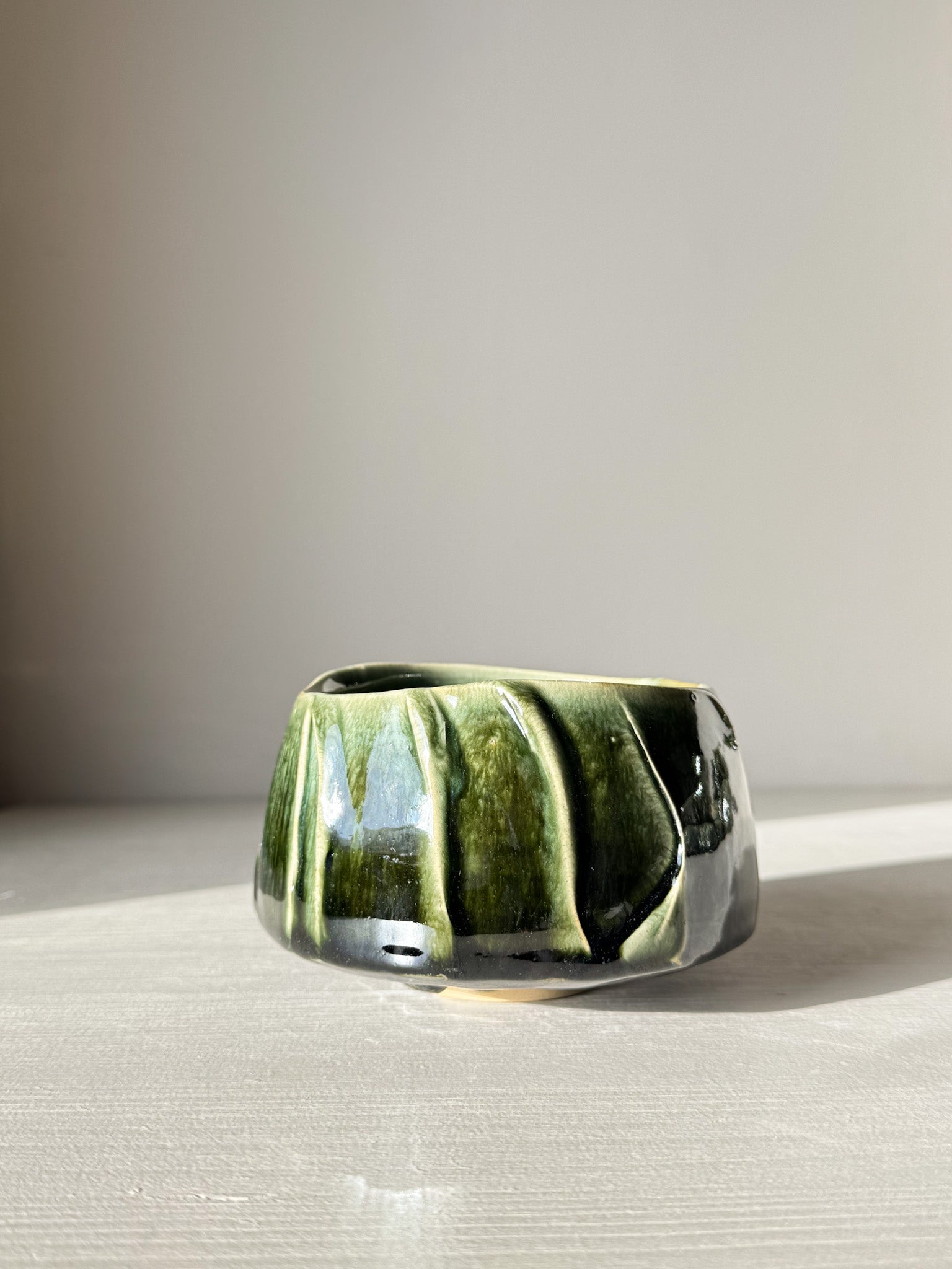 Textured Matcha Bowl - Hinoki #04 with a unique green glaze and textured finish, inspired by the calming hues of the Hinoki tree.