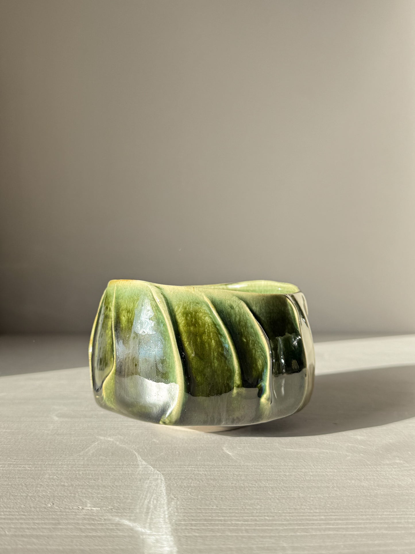 Textured Matcha Bowl - Hinoki #02 with green glaze and natural finish for matcha rituals, part of Hinoki Series.