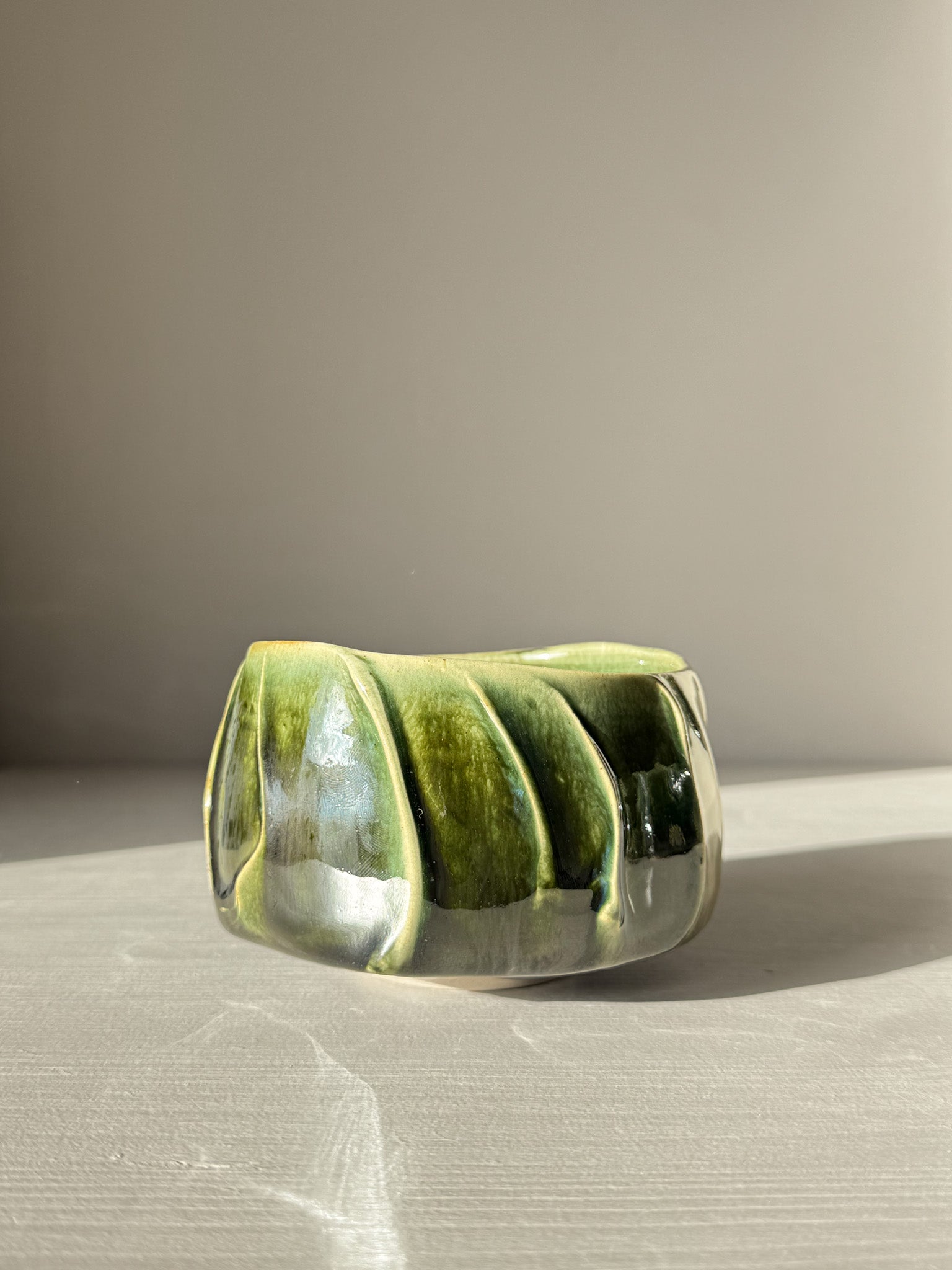 Textured Matcha Bowl - Hinoki #02 with green glaze and natural finish for matcha rituals, part of Hinoki Series.