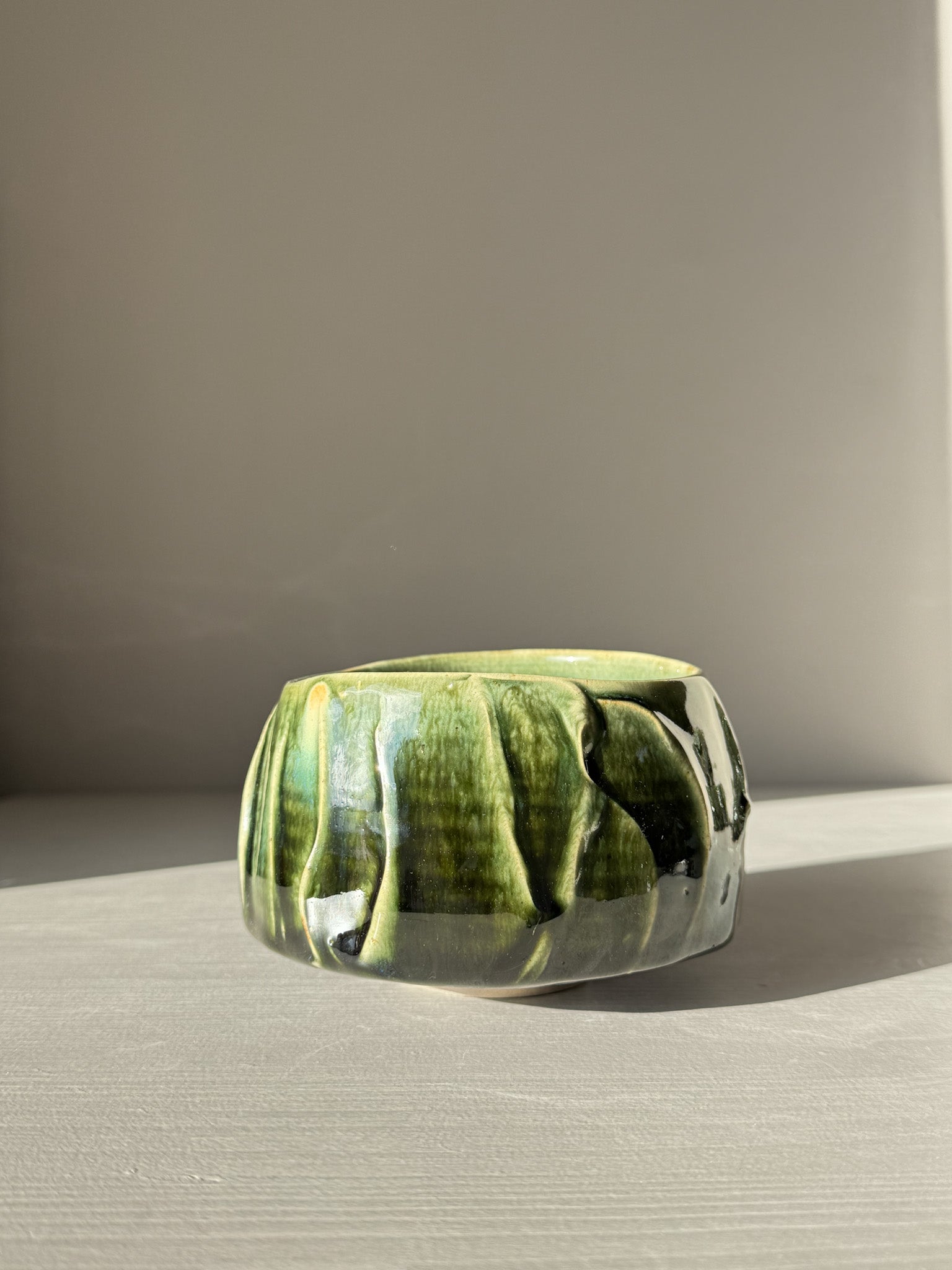 Textured Matcha Bowl - Hinoki #01 with green glaze and textured finish, part of the Hinoki Series, inspired by Hinoki tree hues.