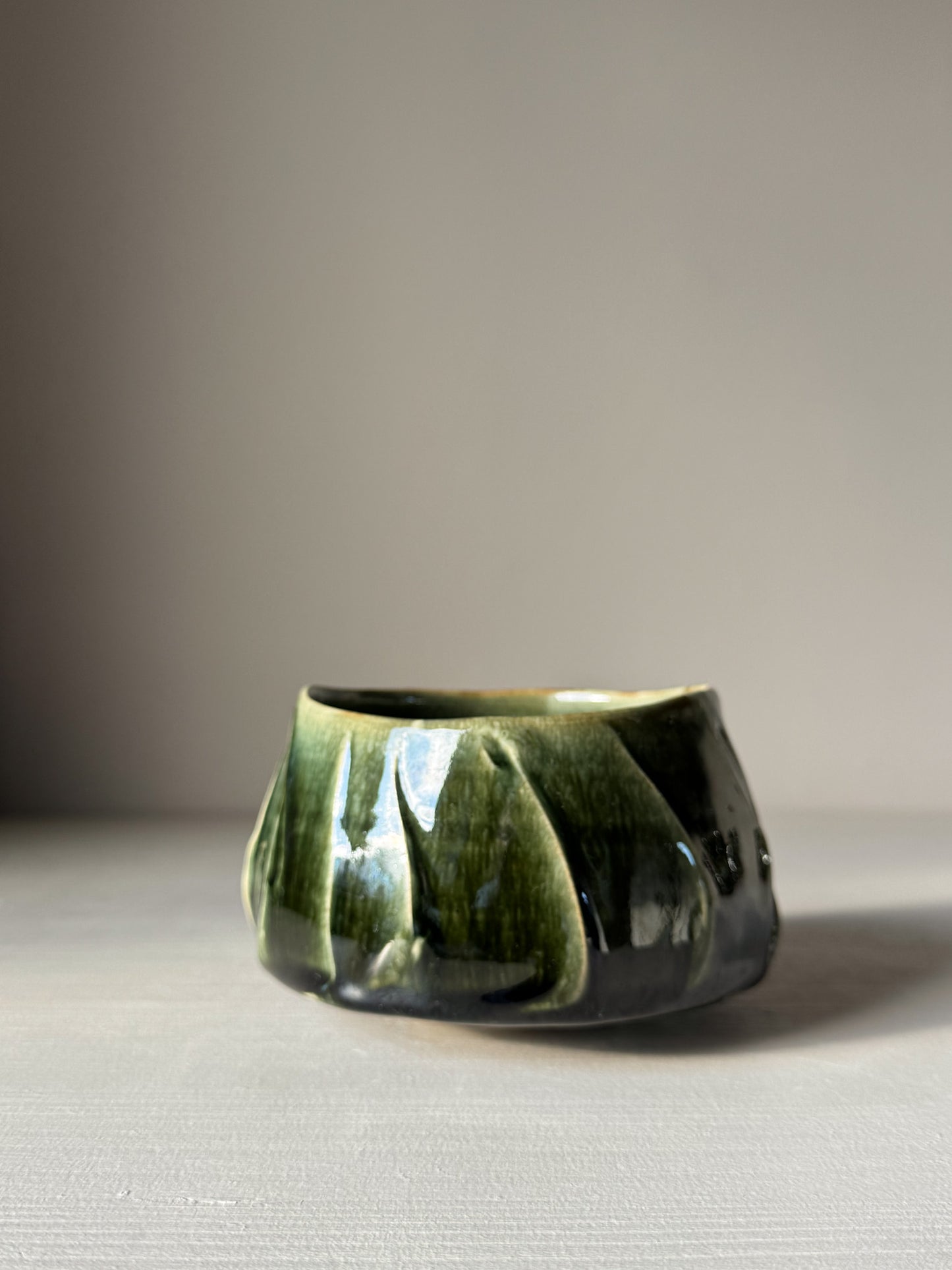 Textured Matcha Bowl - Hinoki #06 with green glaze and unique textured finish, inspired by calming green hues of the Hinoki tree.