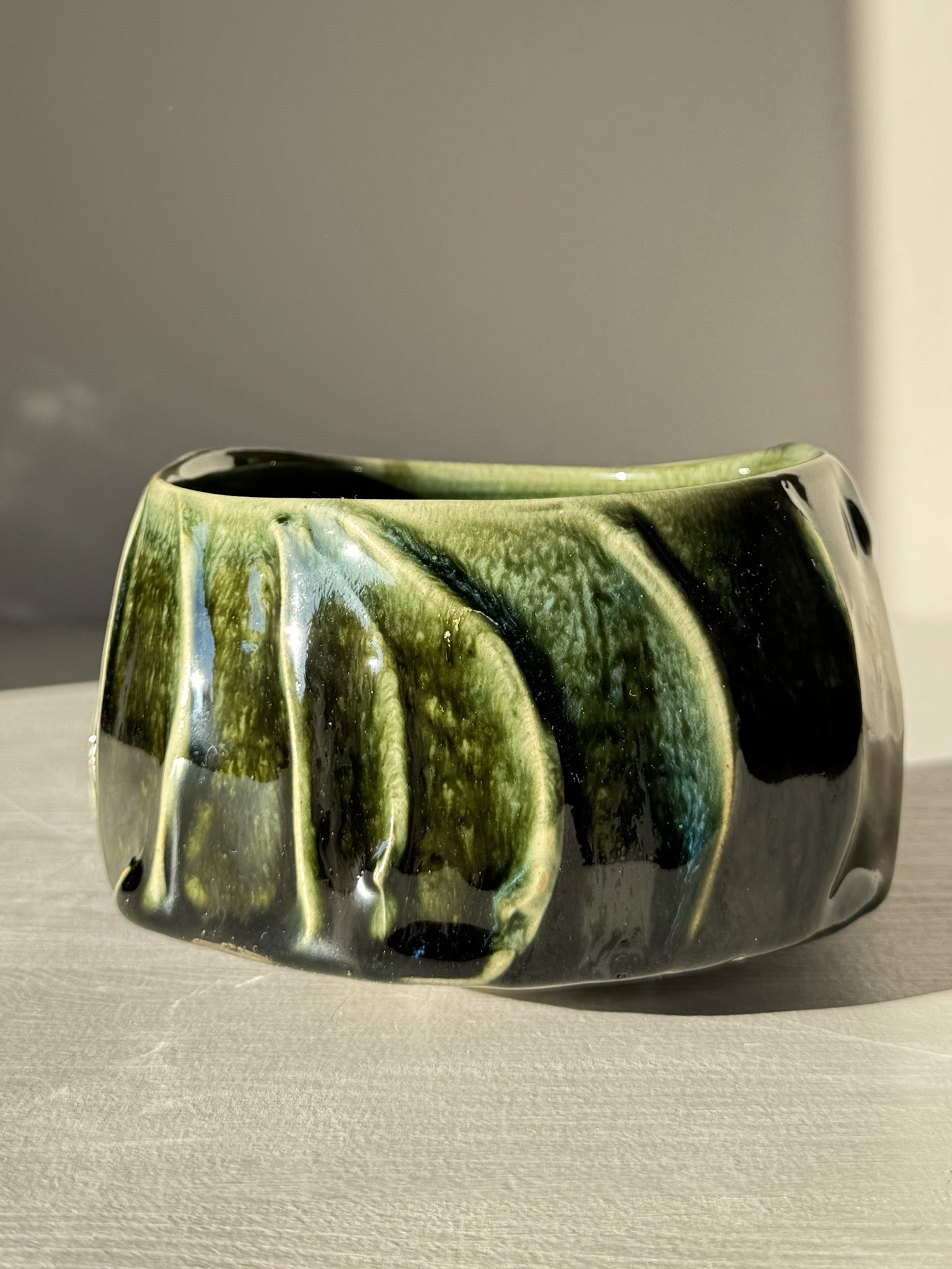 Textured Matcha Bowl - Hinoki #10 with green glaze and unique texture inspired by Hinoki tree.