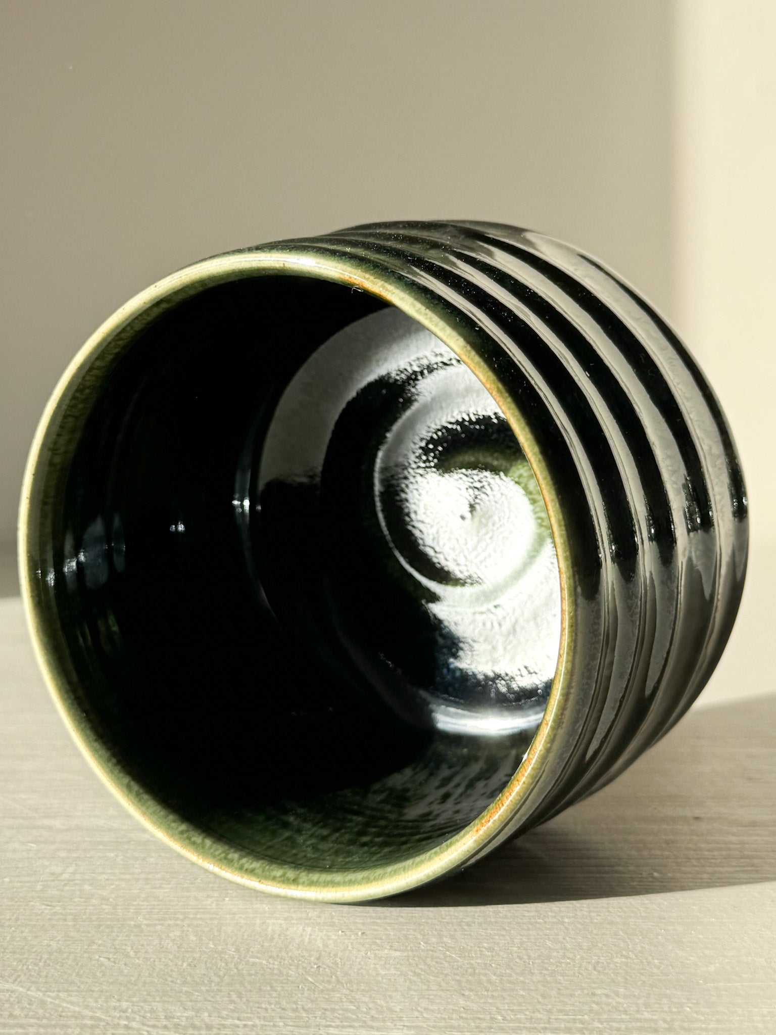 Textured Matcha Bowl - Hinoki #19 with green glaze and unique finish, inspired by the calming hues of the Hinoki tree.