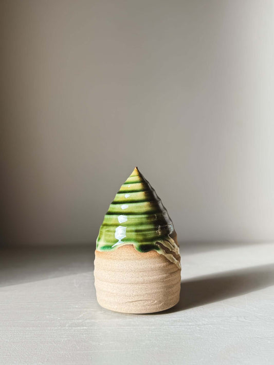 Textured Ceramic Tree – Mori #02 with forest-green glaze showcasing craftsmanship and natural light variations.