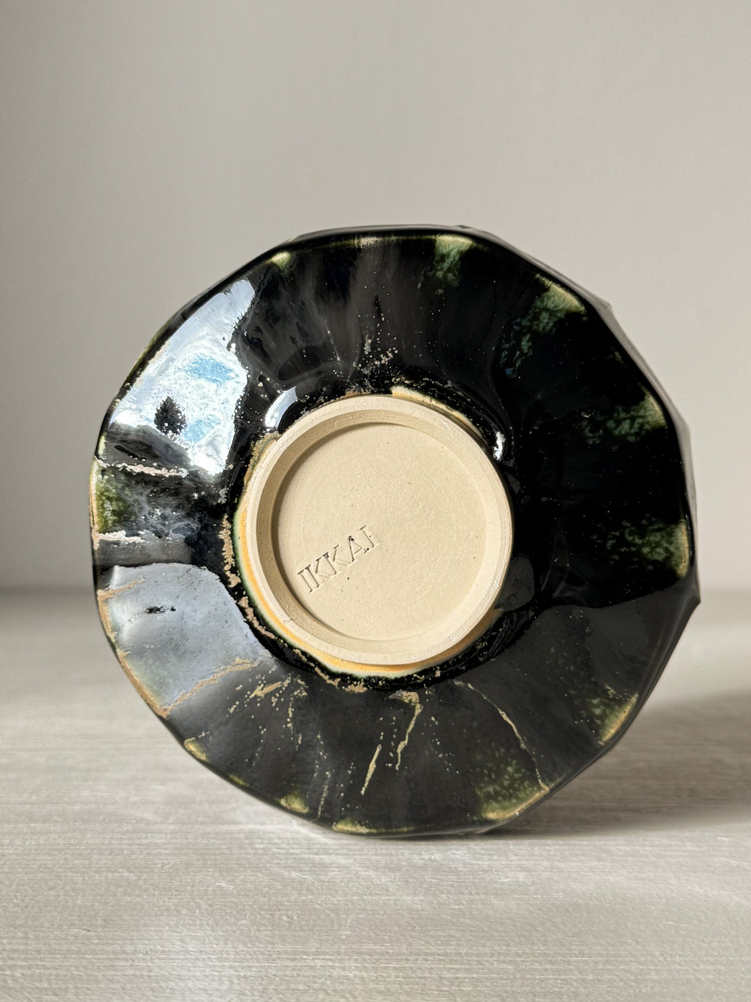 Textured Matcha Bowl - Hinoki #05 with green glaze and unique texture, inspired by Hinoki tree, enhancing matcha ritual experience