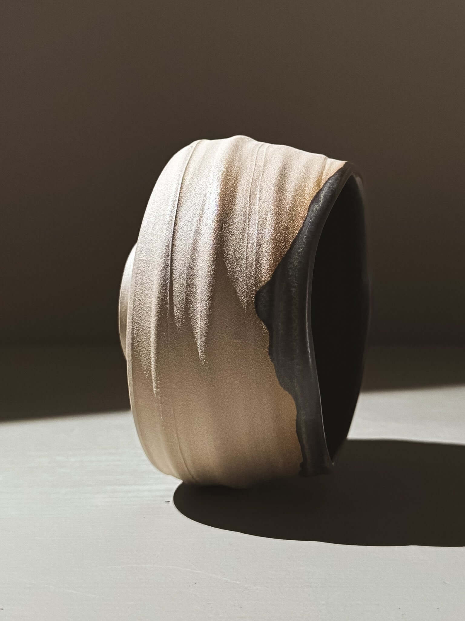 Textured Matcha Bowl - Black Truffle #01 with unique slip texture and dark glaze