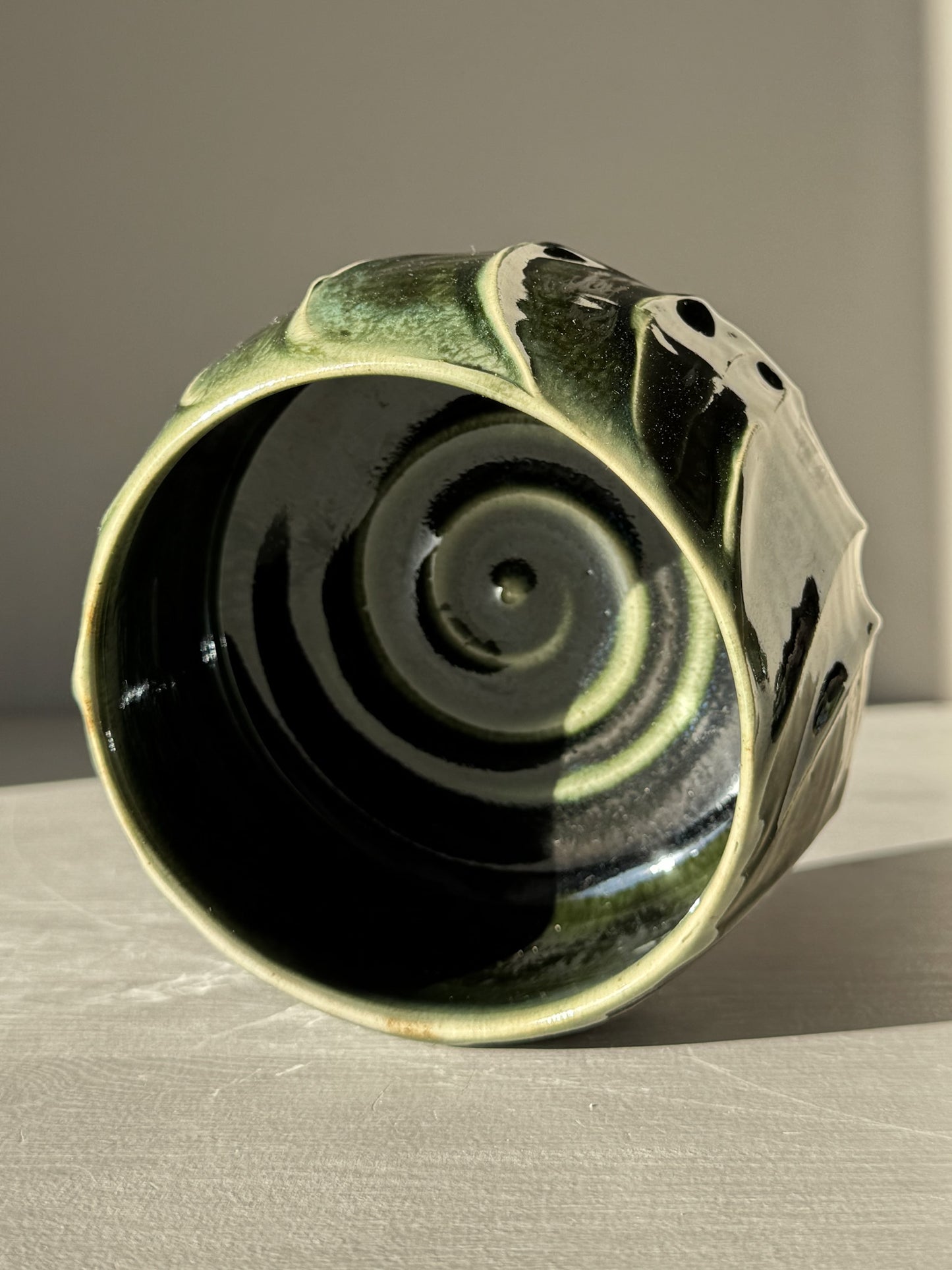 Textured Matcha Bowl - Hinoki #12 with green glaze and textured finish for enhanced matcha ritual