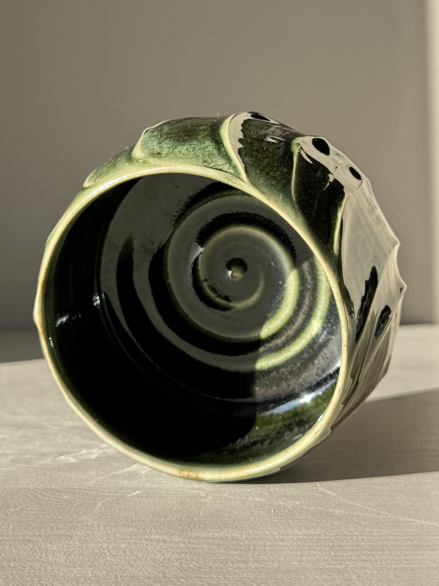 Textured Matcha Bowl - Hinoki #12 with green glaze and textured finish for enhanced matcha ritual