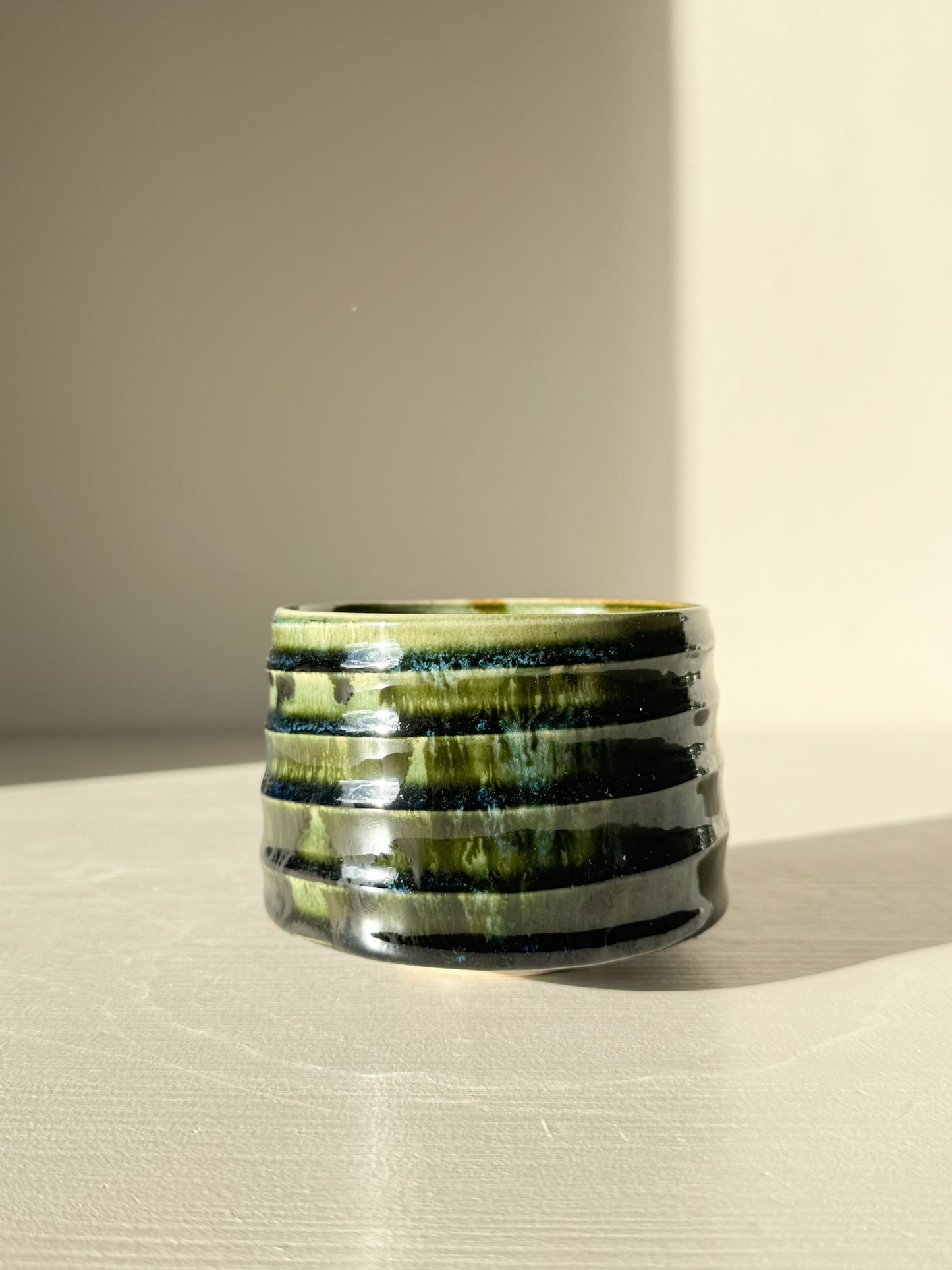 Textured Matcha Bowl - Hinoki #19 with green glaze and textured finish, inspired by Hinoki tree, handcrafted for matcha rituals.