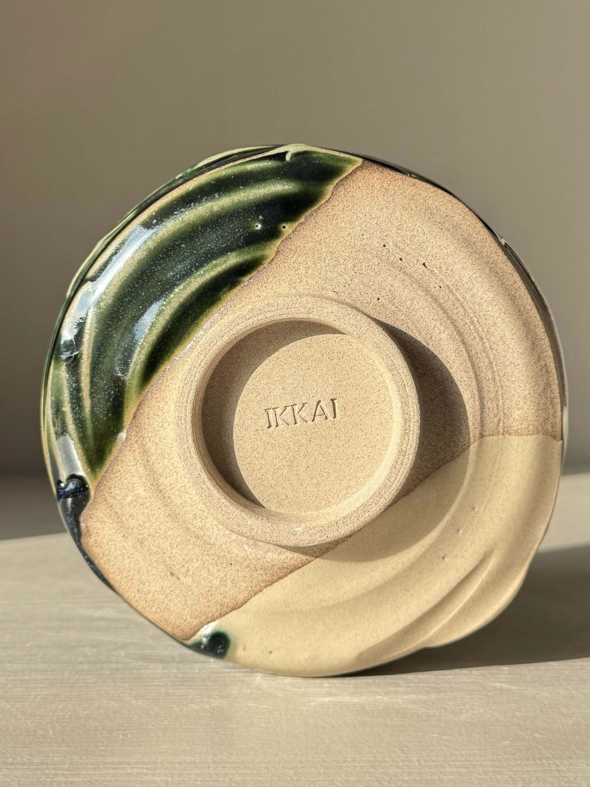 Textured Matcha Bowl – Mori #02 handmade ceramic with organic texture and forest-green glaze