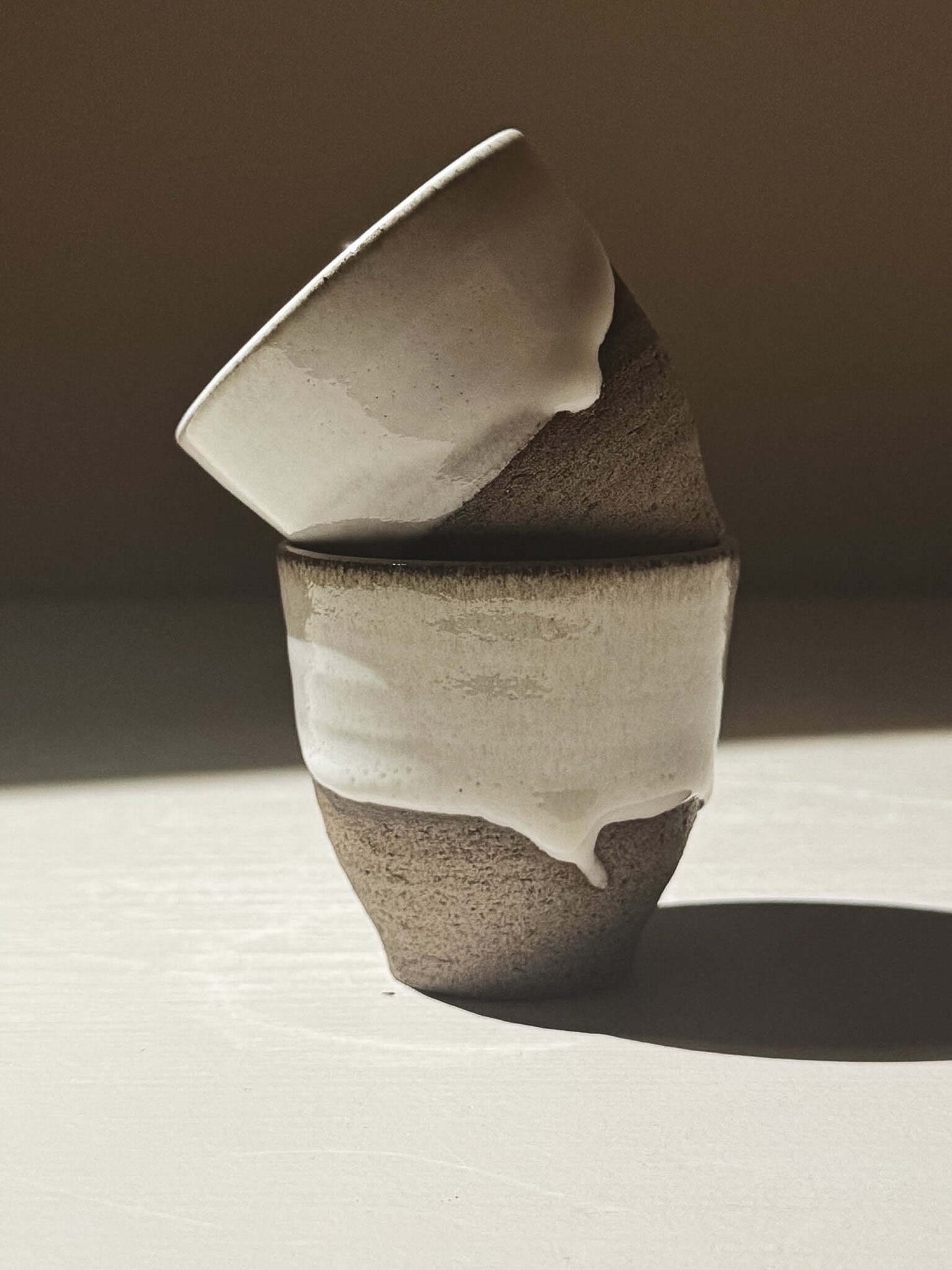 Espresso Cup - Yuki Ash, handmade wheel-thrown stoneware cups with ash-grey clay and glossy white glaze.