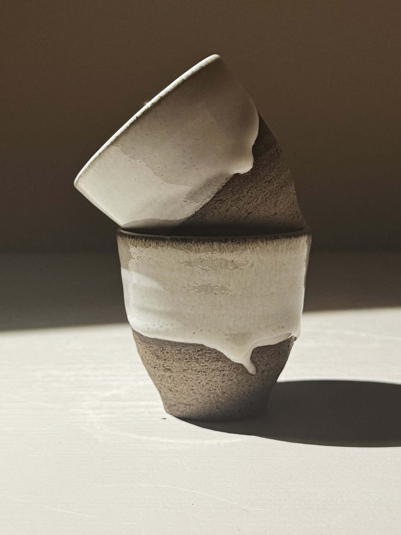 Espresso Cup - Yuki Ash, handmade wheel-thrown stoneware cups with ash-grey clay and glossy white glaze.