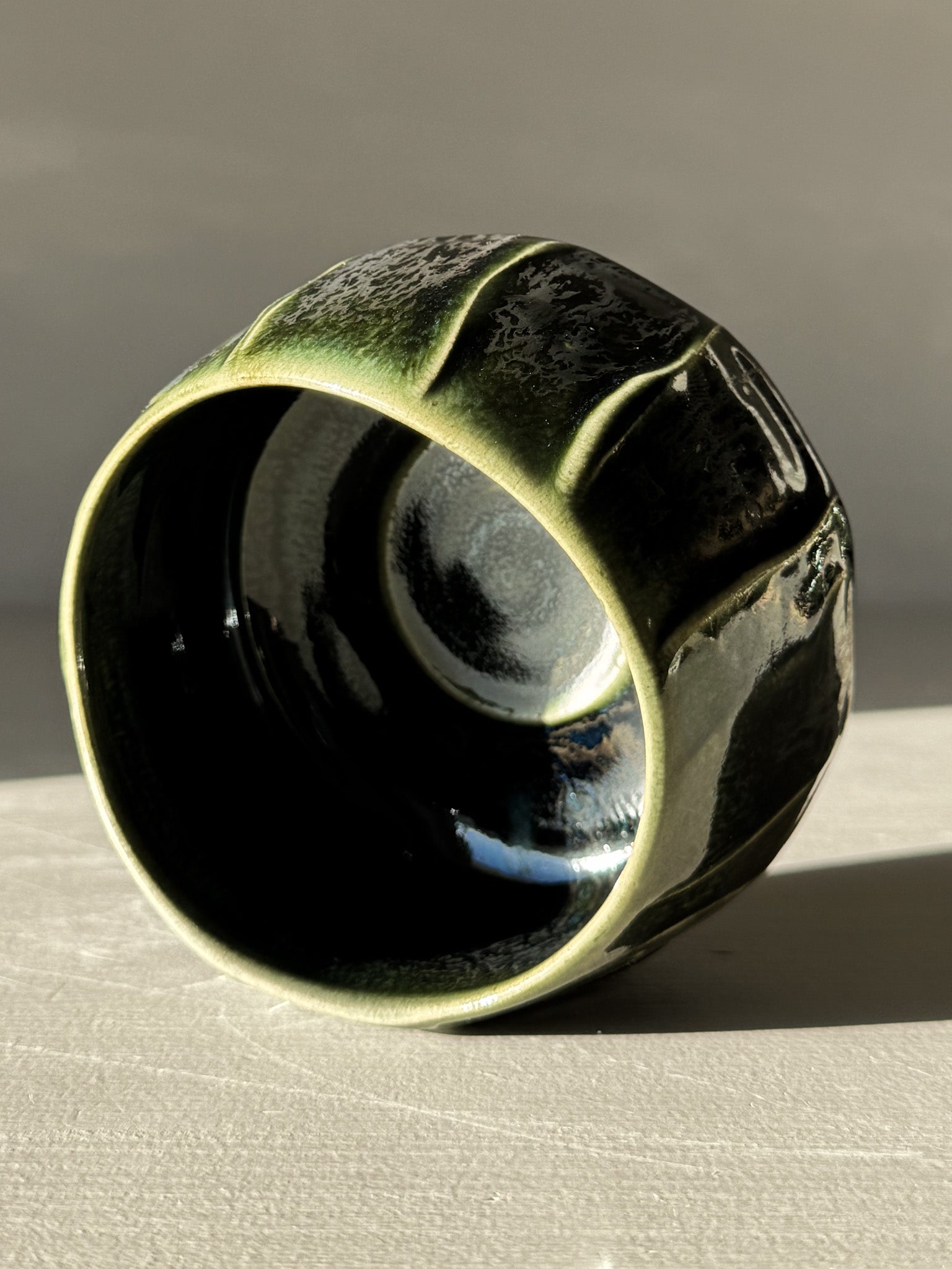 Yunomi Cup - Hinoki #04 with deep green glaze and unique texture, handmade for everyday tea moments.